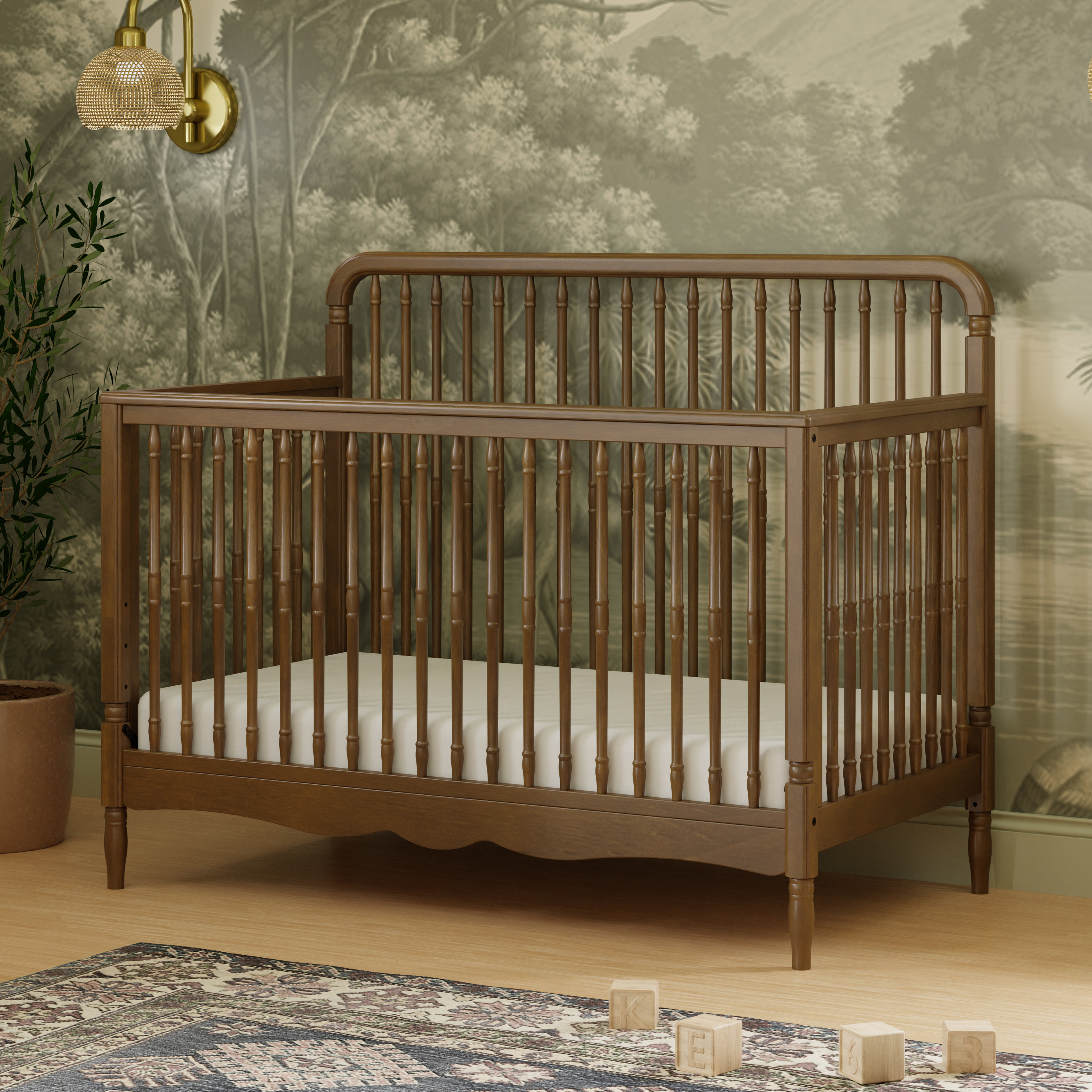 Namesake Liberty 4-in-1 Convertible Spindle Crib - Natural Walnut.