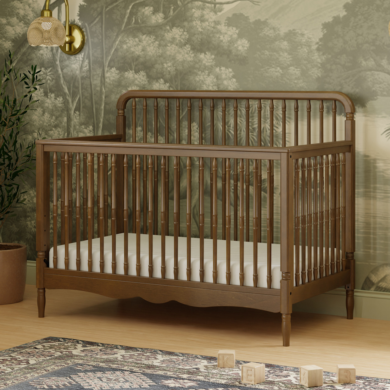 Namesake Liberty 4-in-1 Convertible Spindle Crib - Natural Walnut.