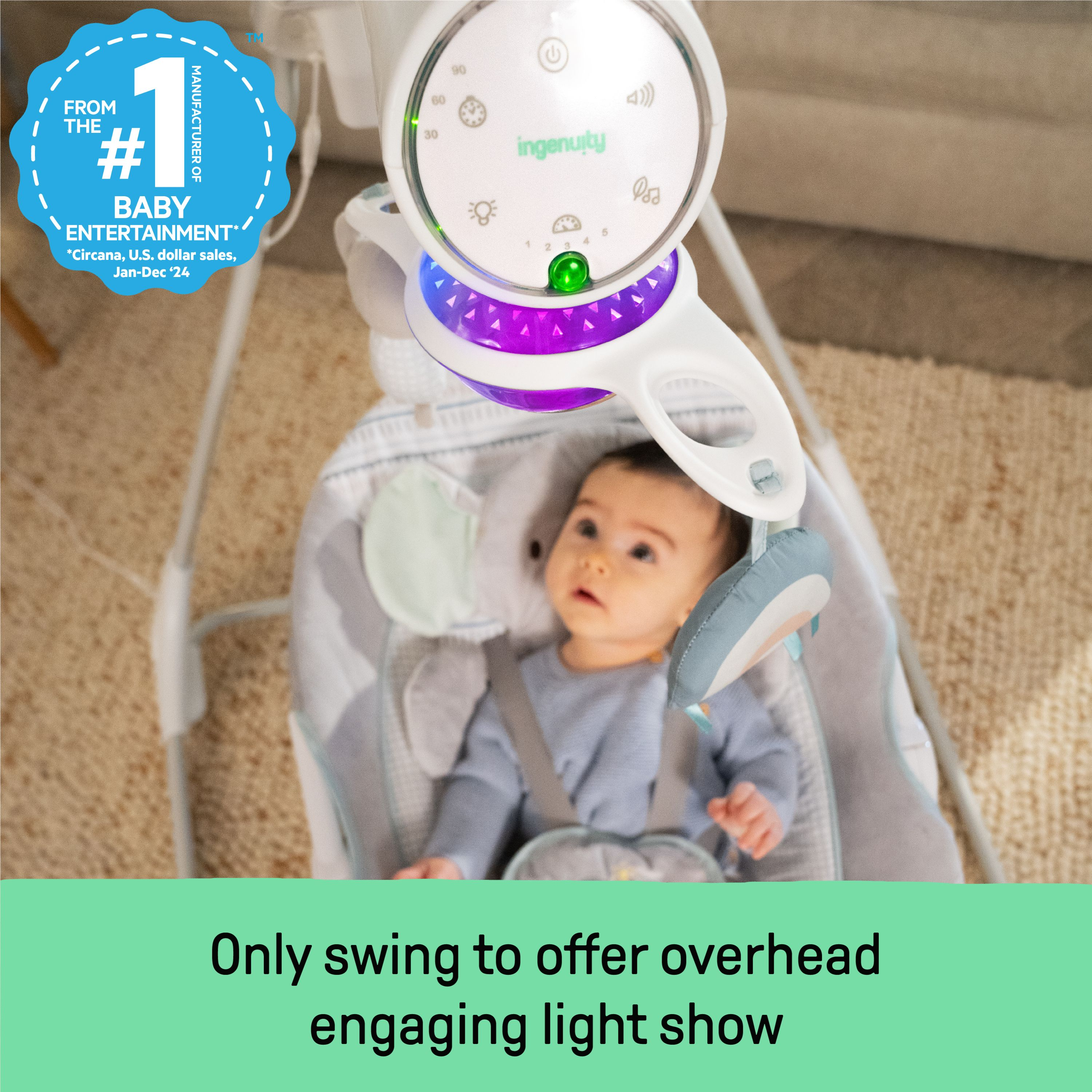 Ingenuity InLighten Soothing Baby Swing.