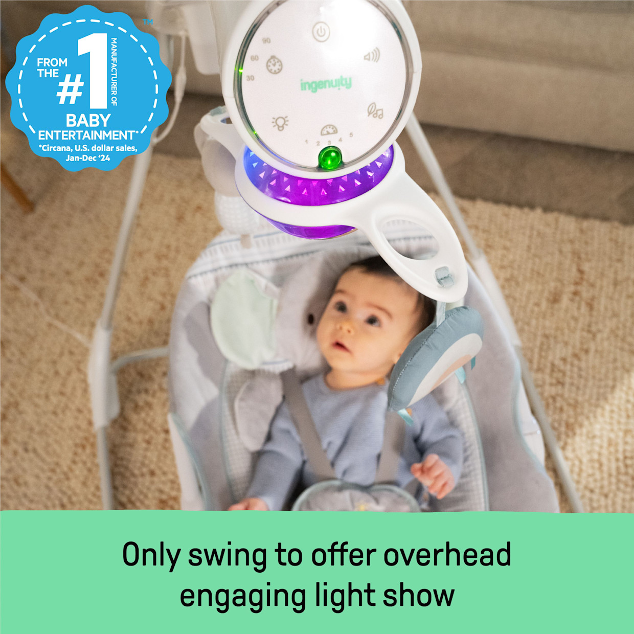 Ingenuity InLighten Soothing Baby Swing - Van The Elephant.