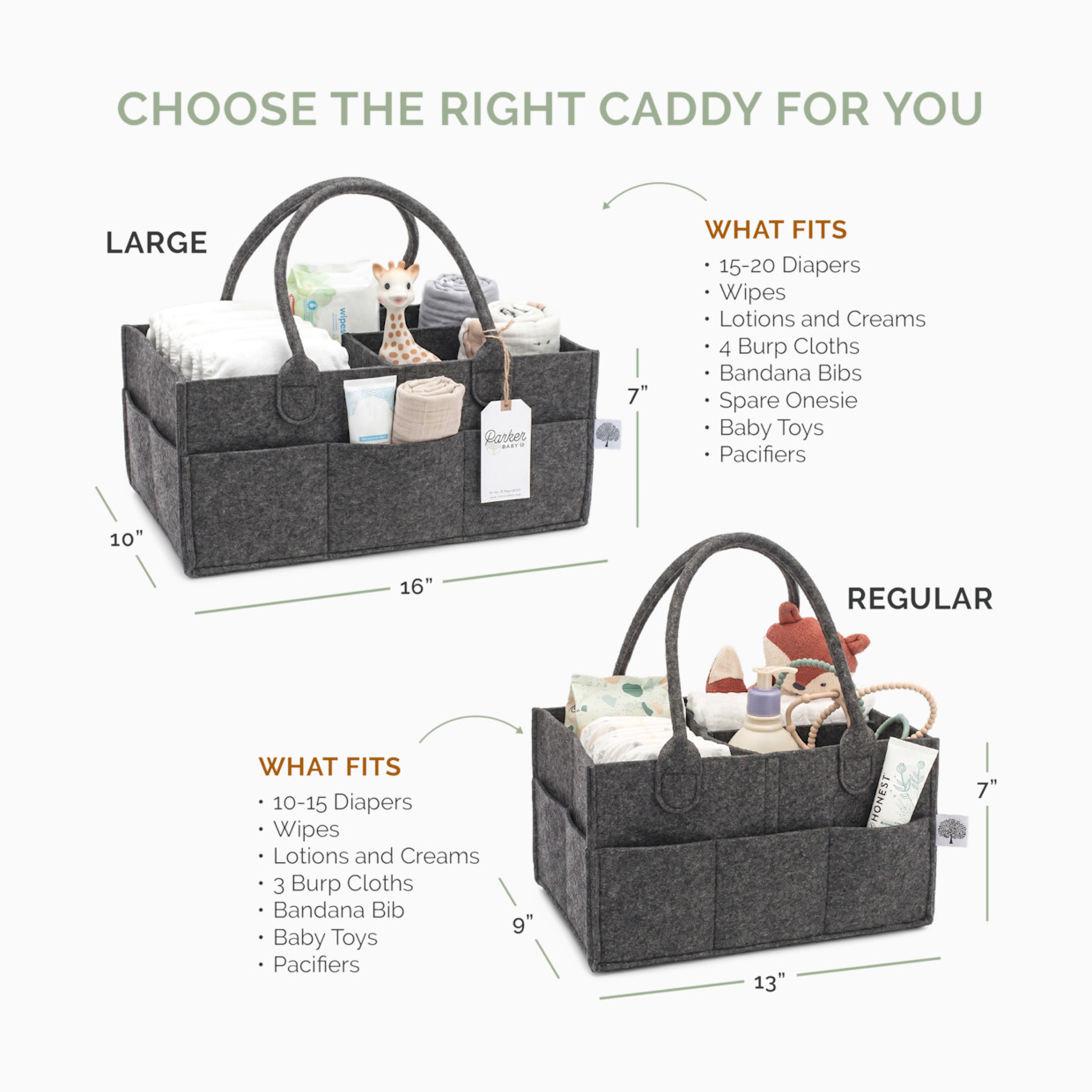 Parker Baby Co. Diaper Caddy - Peppercorn, Large.