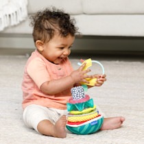 Infantino Sensory Stacking Rings - 5 Multi-Function Toys and Wobble Base, Teethers, Selfie Mirror, Rattle, Encourages Cognitive and Fine Motor Skill Development, for Infants and Toddlers 6M+