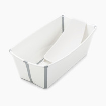 Stokke Flexi Bath Bundle, White - Foldable Baby Bathtub + Newborn Support - Durable & Easy to Store - Convenient to Use at Home or Traveling - Best for Newborns & Babies Up to 48 Months