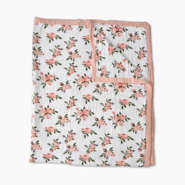 Little Unicorn Cotton Muslin Quilted Throw - Watercolor Roses.