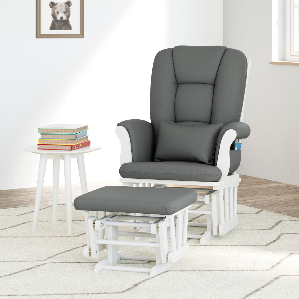 Storkcraft Tuscany Glider and Ottoman - White/Gray.