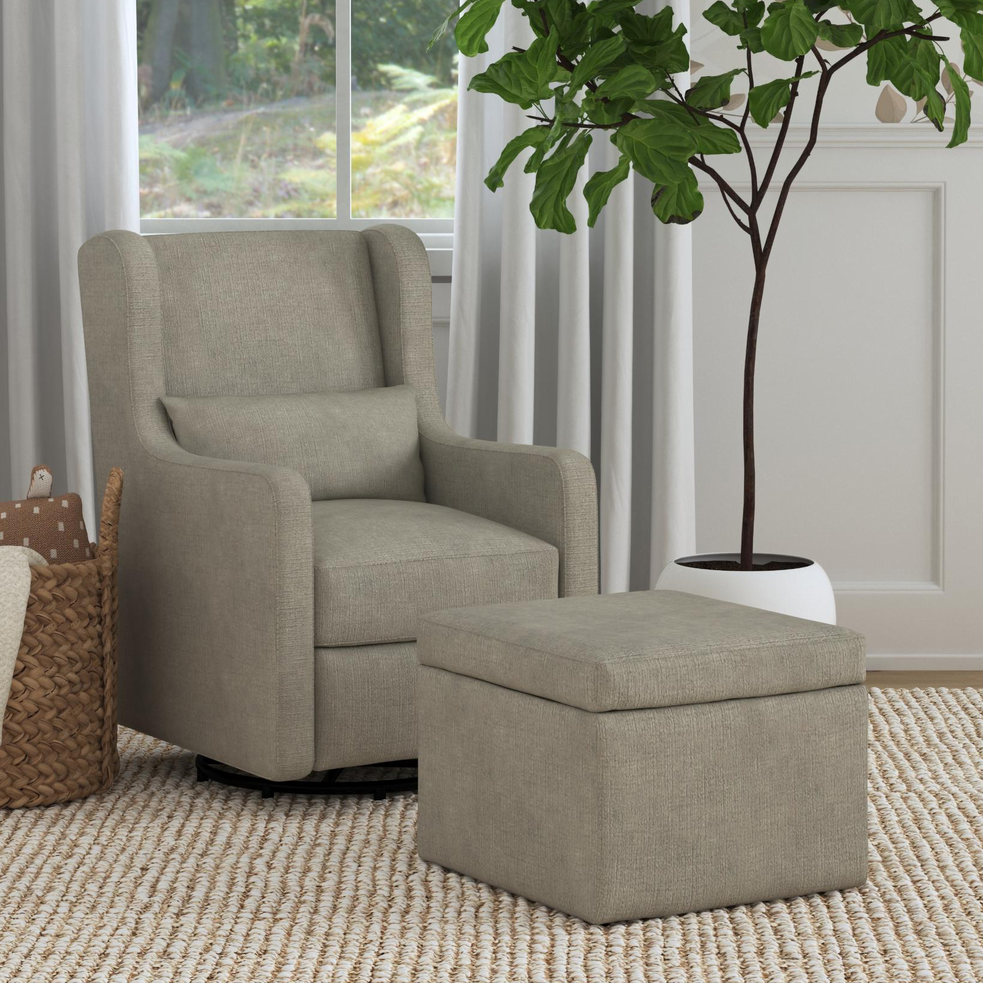 Carter's by daVinci Adrian Swivel Glider with Storage Ottoman - Performance Grey Linen.