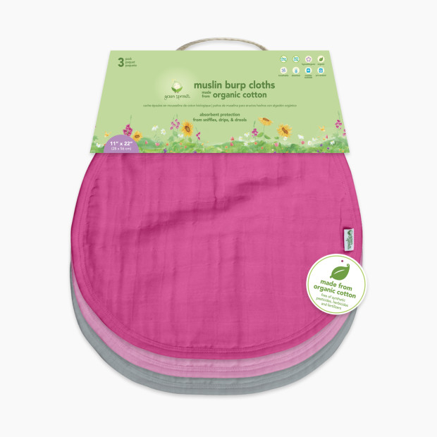 GREEN SPROUTS Muslin Burp Cloths (3 Pack) - Pink Set.