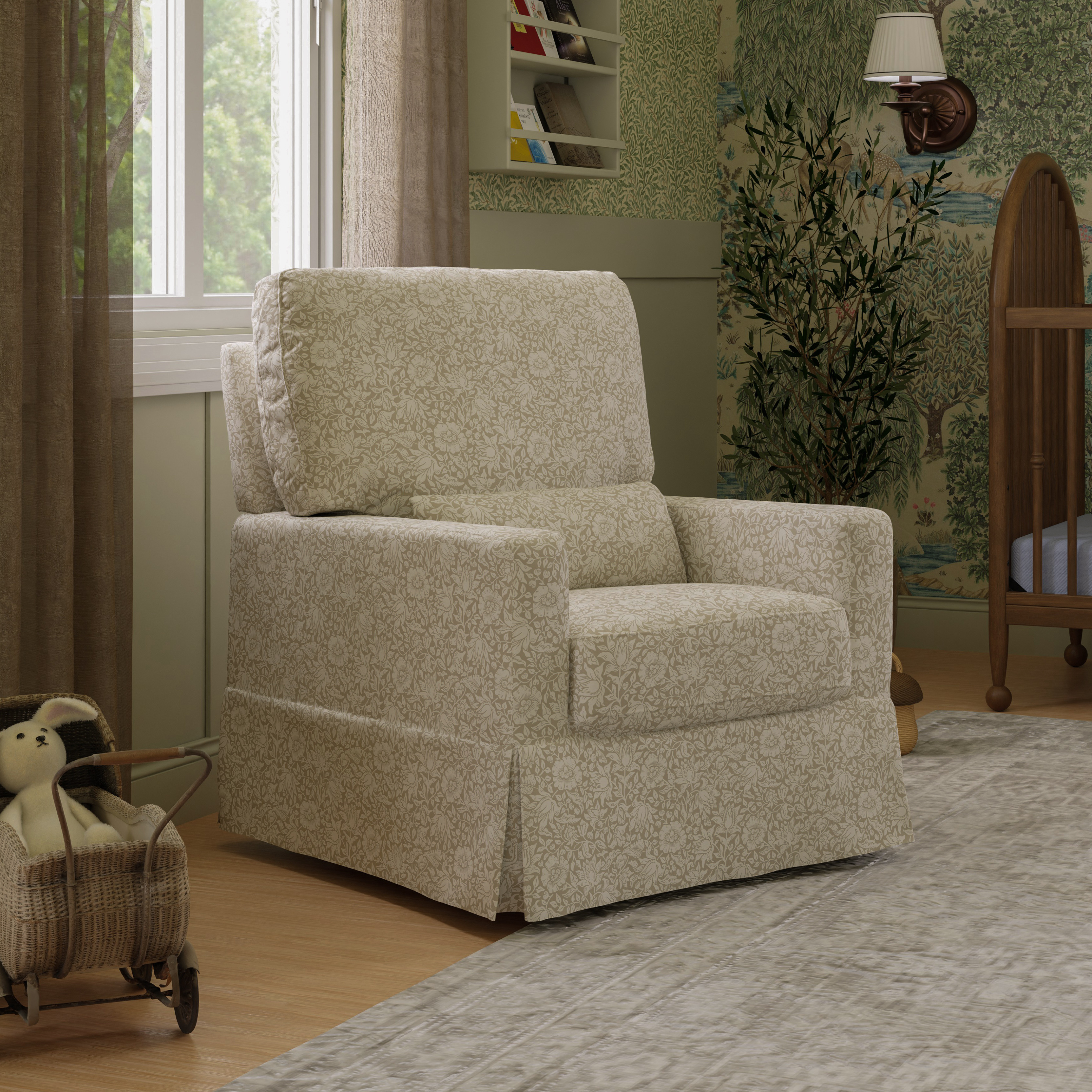 Namesake Morris & Co. x Namesake Crawford Pillowback Comfort Swivel Glider - Mallow In Ash Performance Eco-Weave.