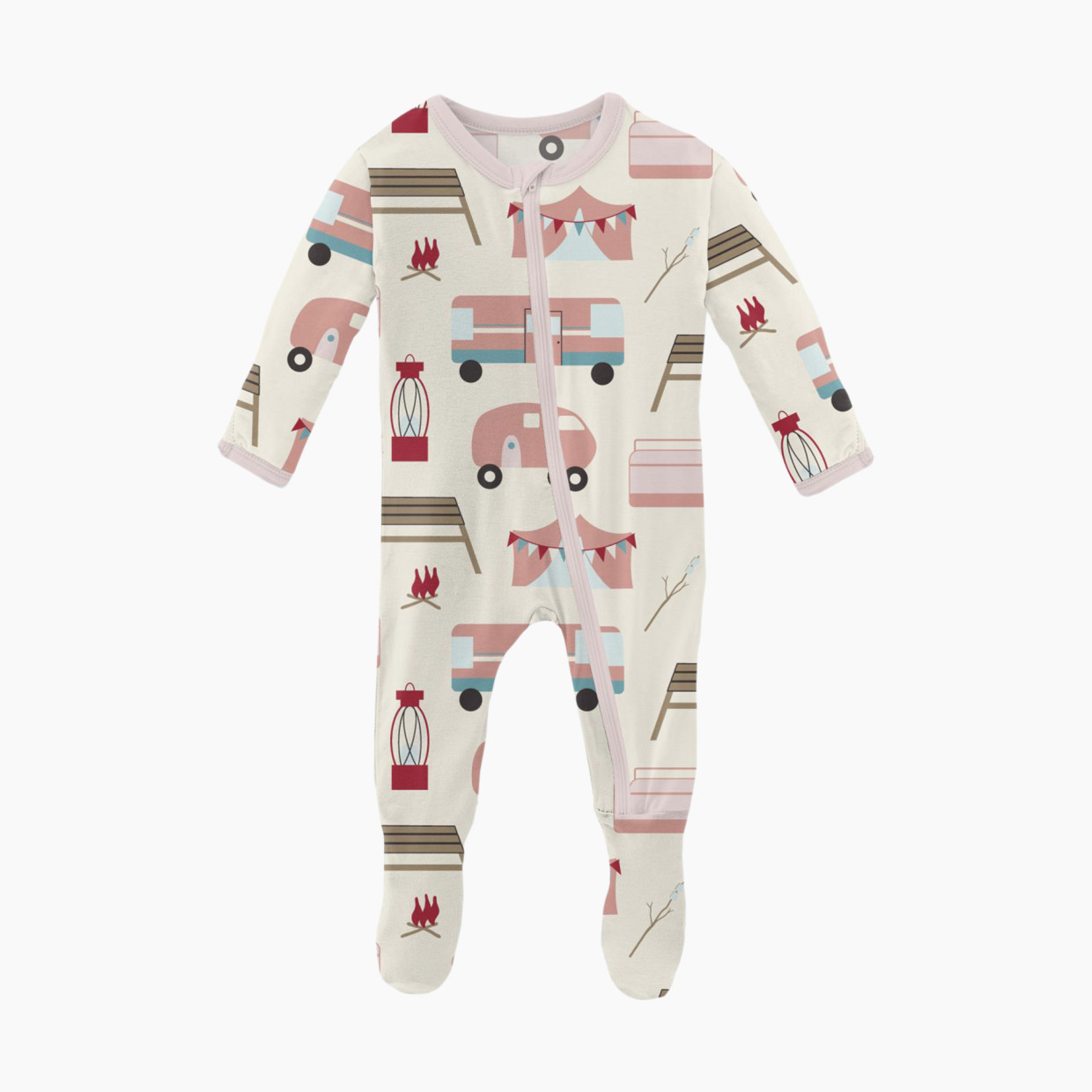 KicKee Pants Print Footie with Zipper - Natural Camping, 0-3 Months.