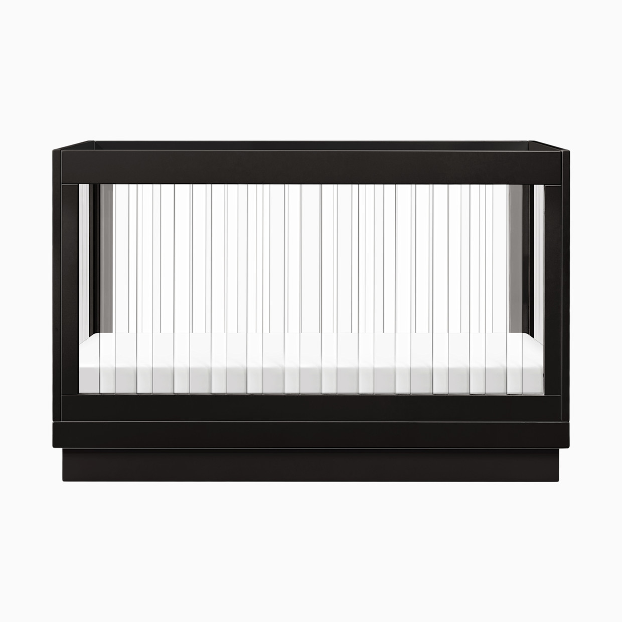 babyletto Harlow Acrylic 3-in-1 Convertible Crib with Toddler Bed Conversion Kit - Black With Black Base And Acrylic Slats.