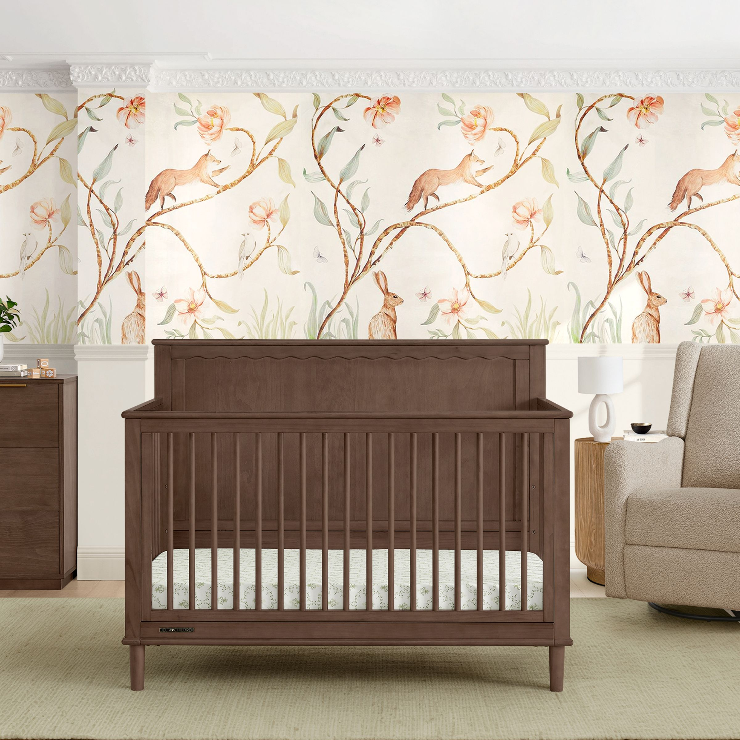Delta Children Penelope 6-in-1 Convertible Crib - Teak Brown.