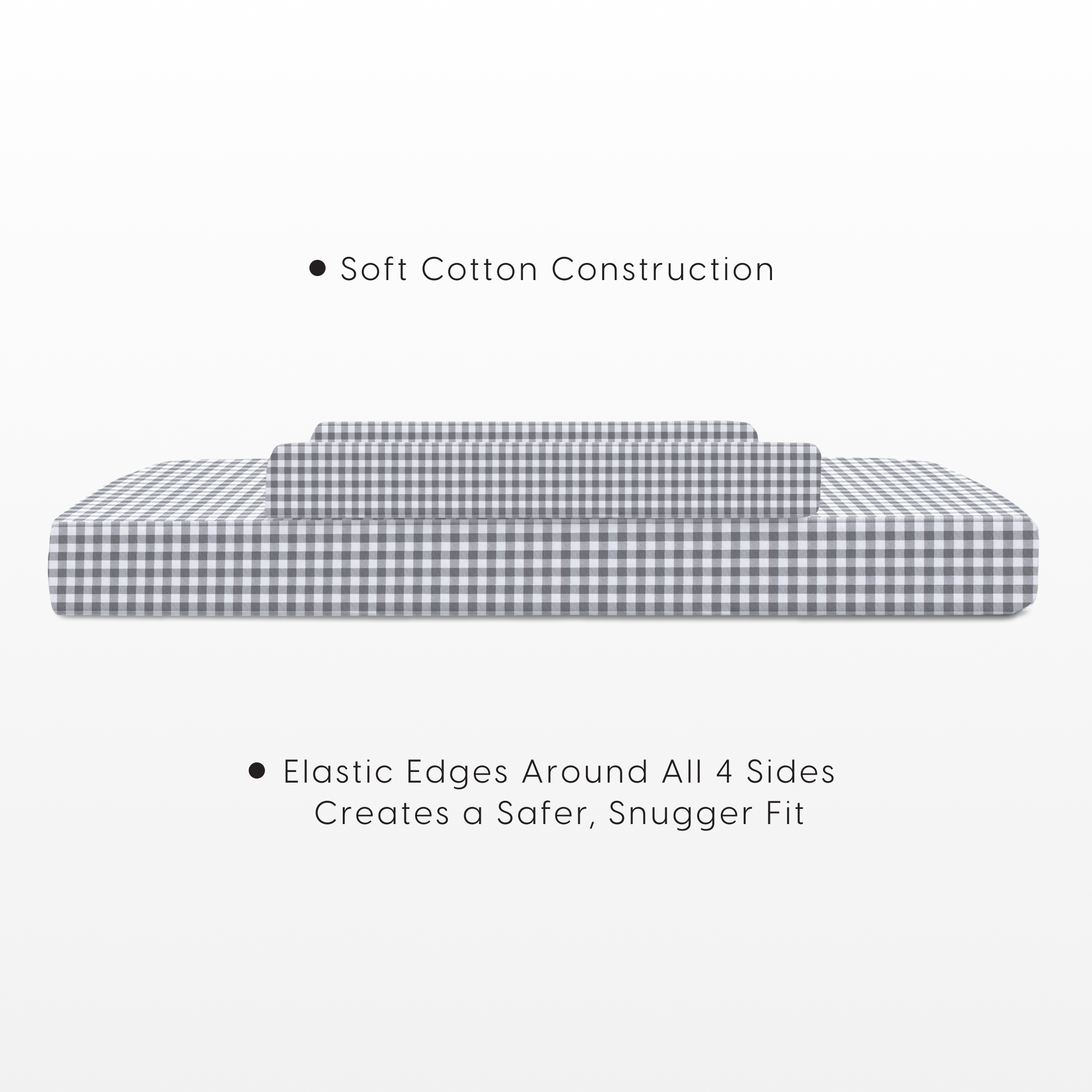 Bellini Organic Jersey Cotton Crib Sheet and Changing Pad Cover Set - Grey Gingham.