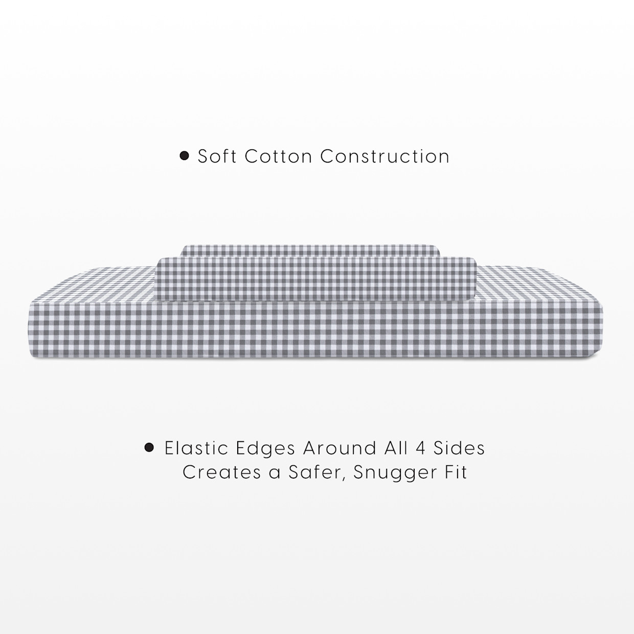 Bellini Organic Jersey Cotton Crib Sheet and Changing Pad Cover Set - Grey Gingham.