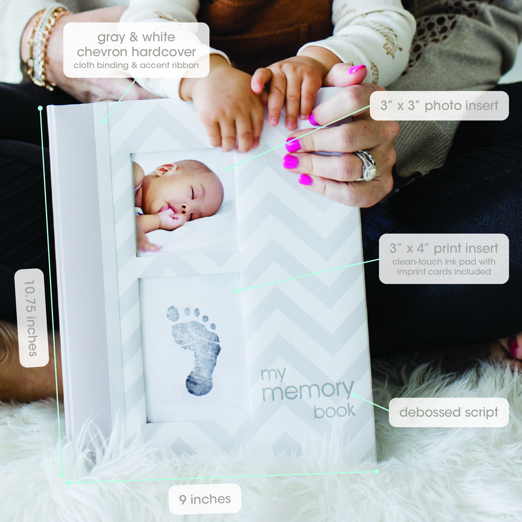 Pearhead Chevron Memory Baby Book - Grey.