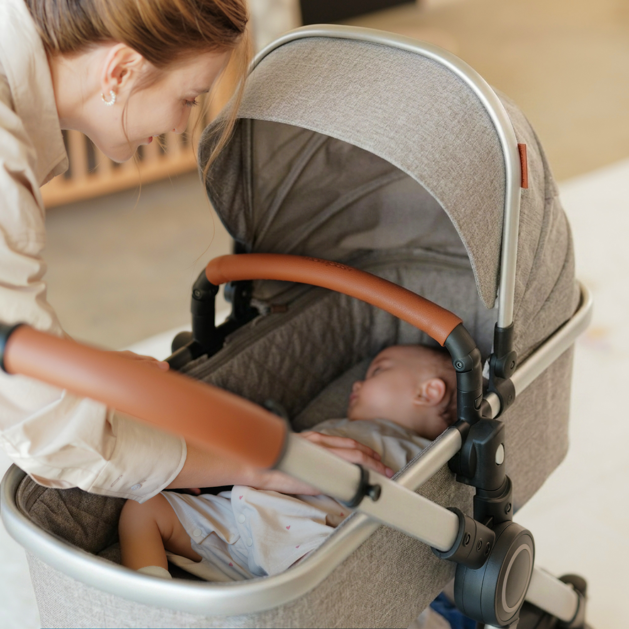 Mompush Ultimate 2 Stroller & Bassinet - Khaki.