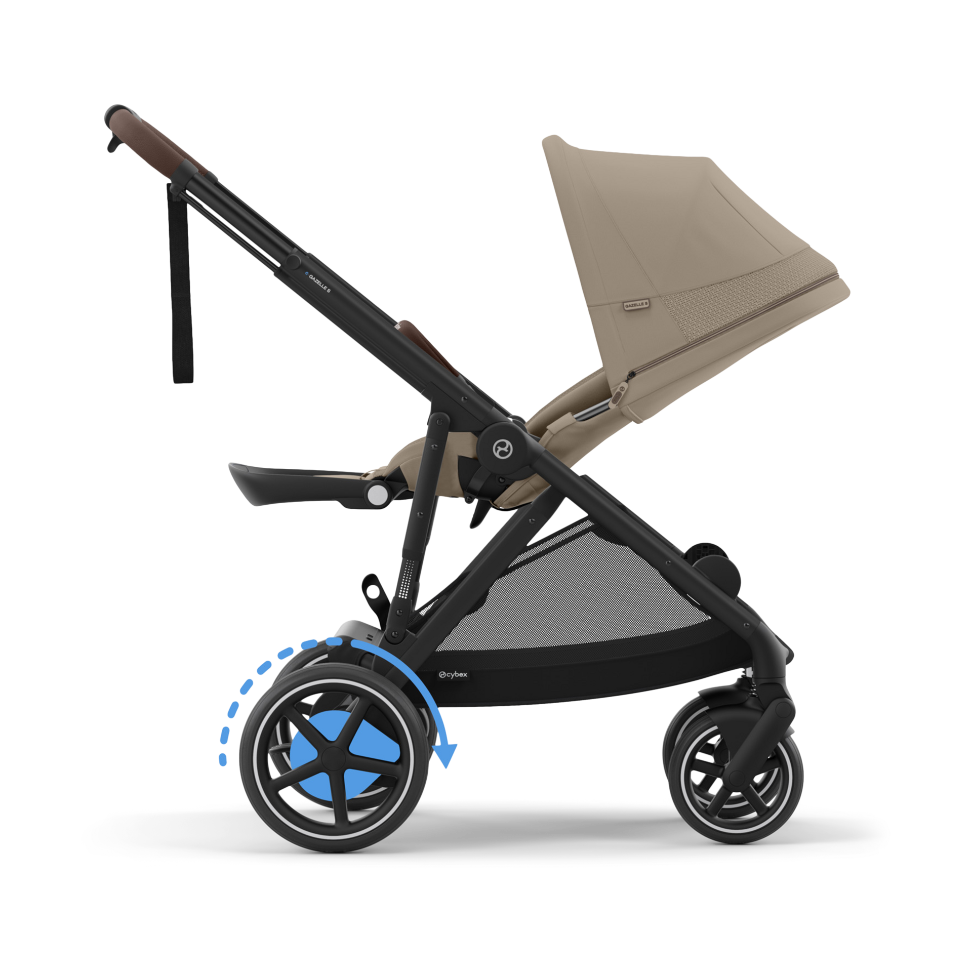 Cybex eGazelle S Electronic Assist Stroller - Black Frame/Almond Beige Seat.