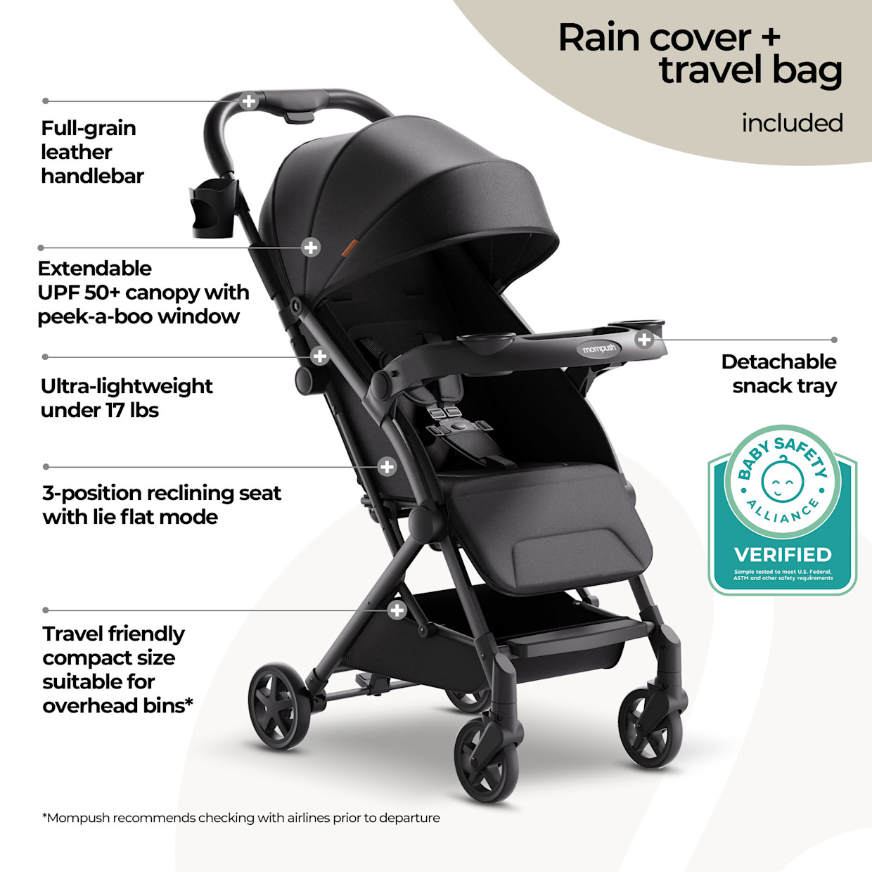 Mompush Lithe V2 Stroller - Black.