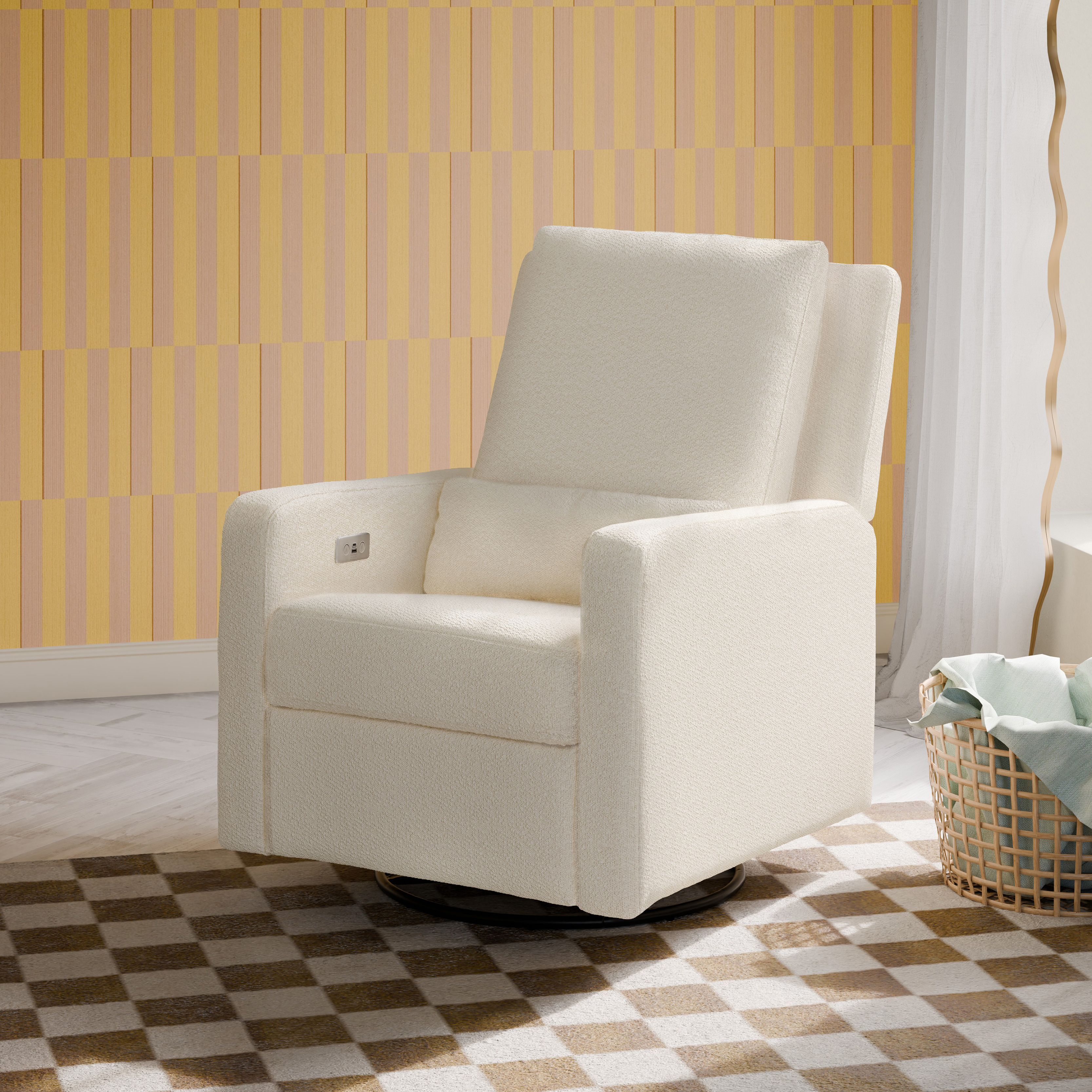 babyletto Sigi Electronic Recliner and Swivel Glider - Performance Ivory Boucle.