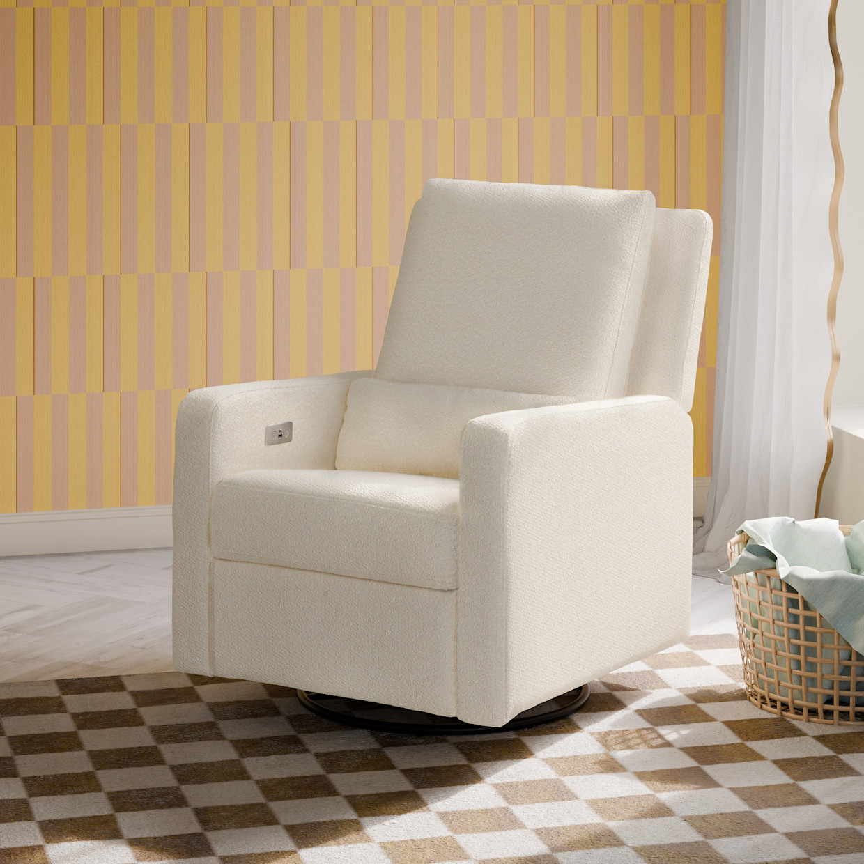 babyletto Sigi Electronic Recliner and Swivel Glider - Performance Ivory Boucle.
