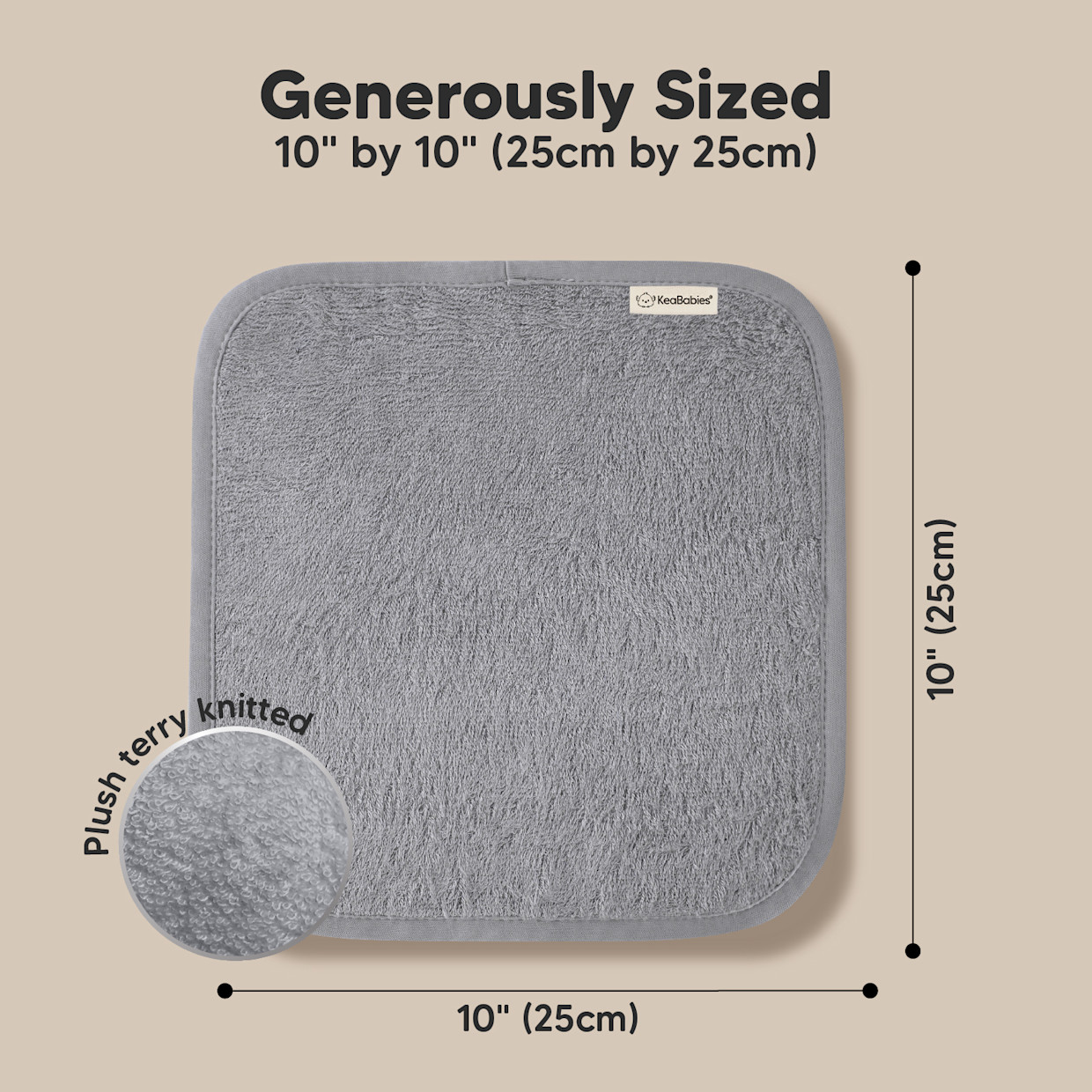 KeaBabies Deluxe Baby Bamboo Viscose Washcloths (6 Pack) - Cool Gray, 6.