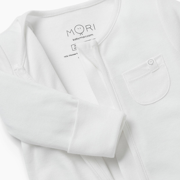 MORI Clever Zip Baby Pajamas - White, Nb.
