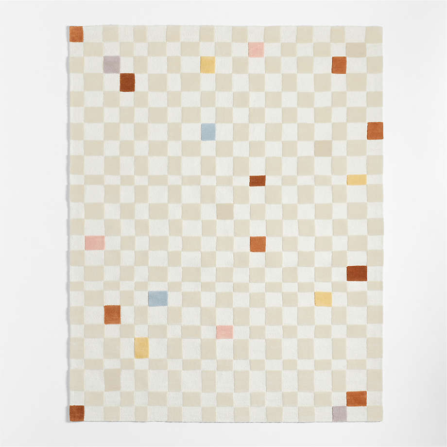 Crate and Barrel Imperfect Checkerboard Multicolor Wool Kids Area Rug.