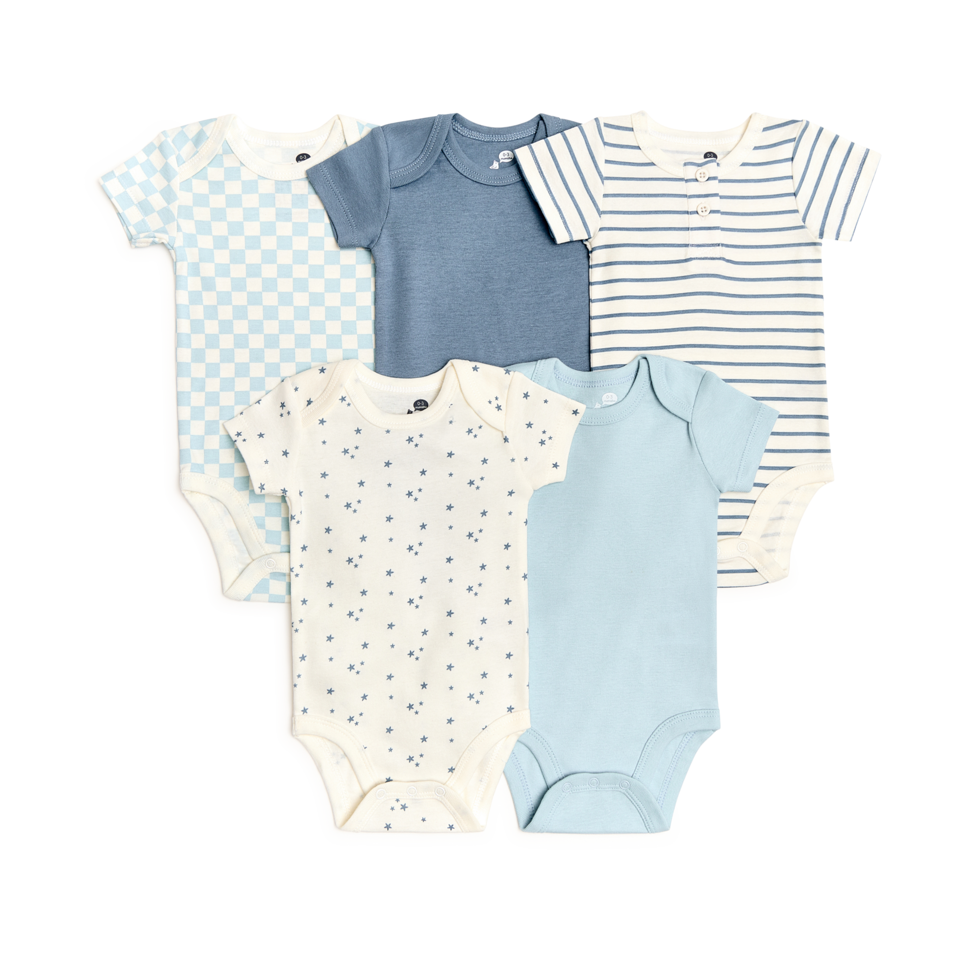 Small Story Organic Cotton Short-Sleeve Printed Bodysuit (5 Pack) - Blues, 0-3 M.