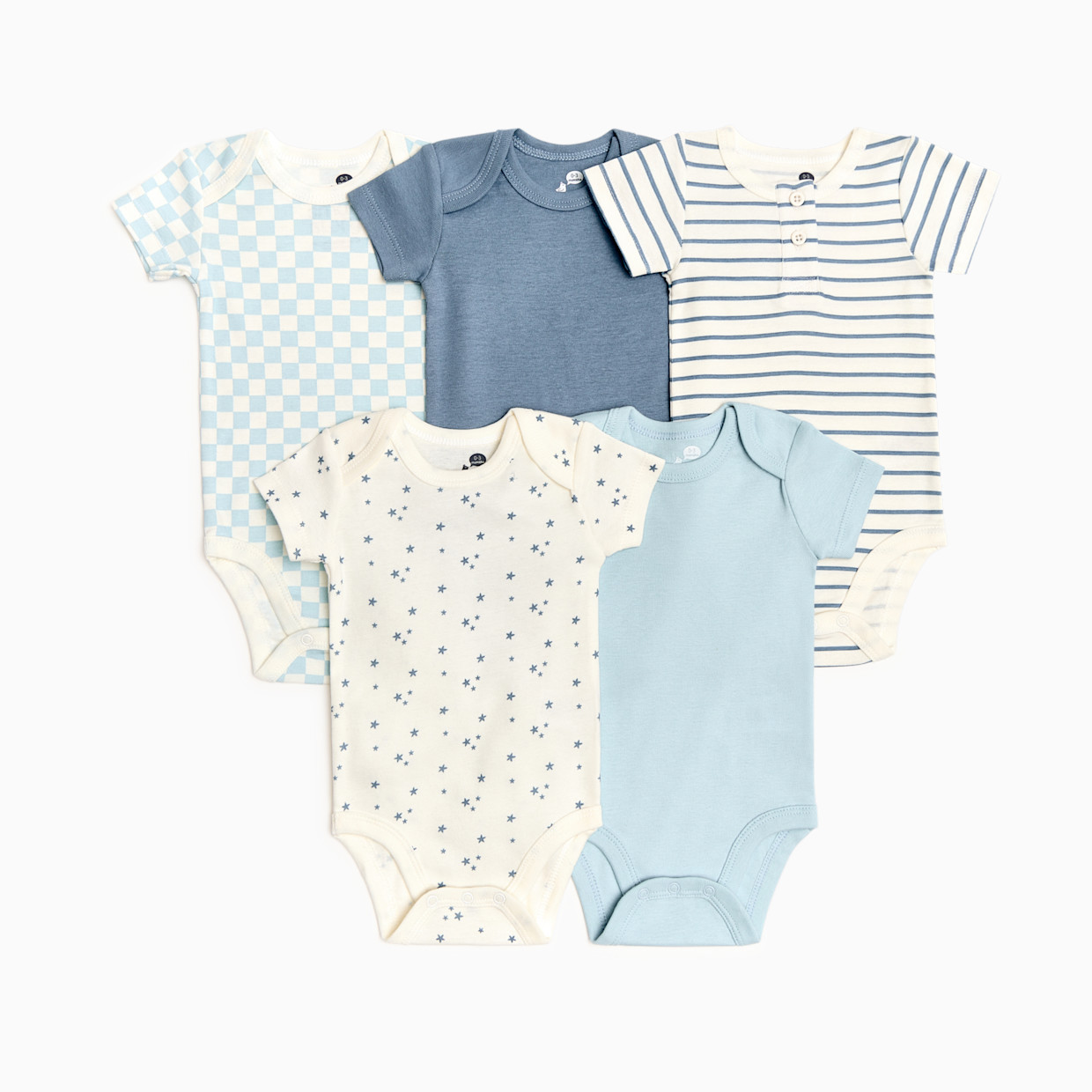 Small Story Organic Cotton Short-Sleeve Printed Bodysuit (5 Pack) - Blues, 3-6 M.