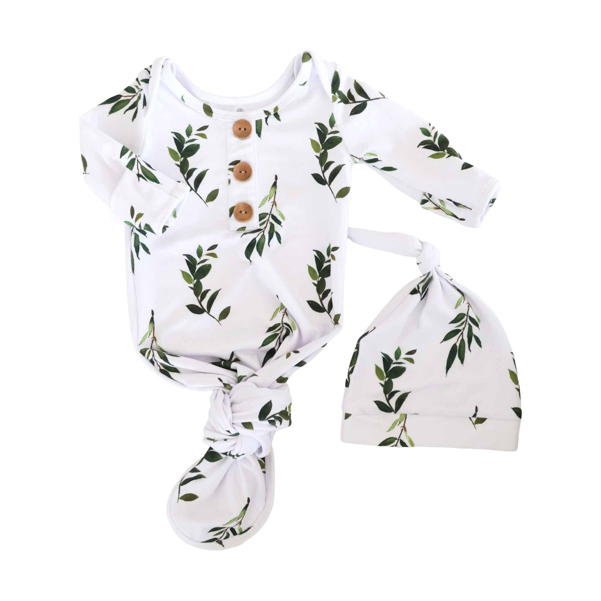 Caden Lane Newborn Baby Knot Gown & Hat Set - Olive Leaf, Newborn.