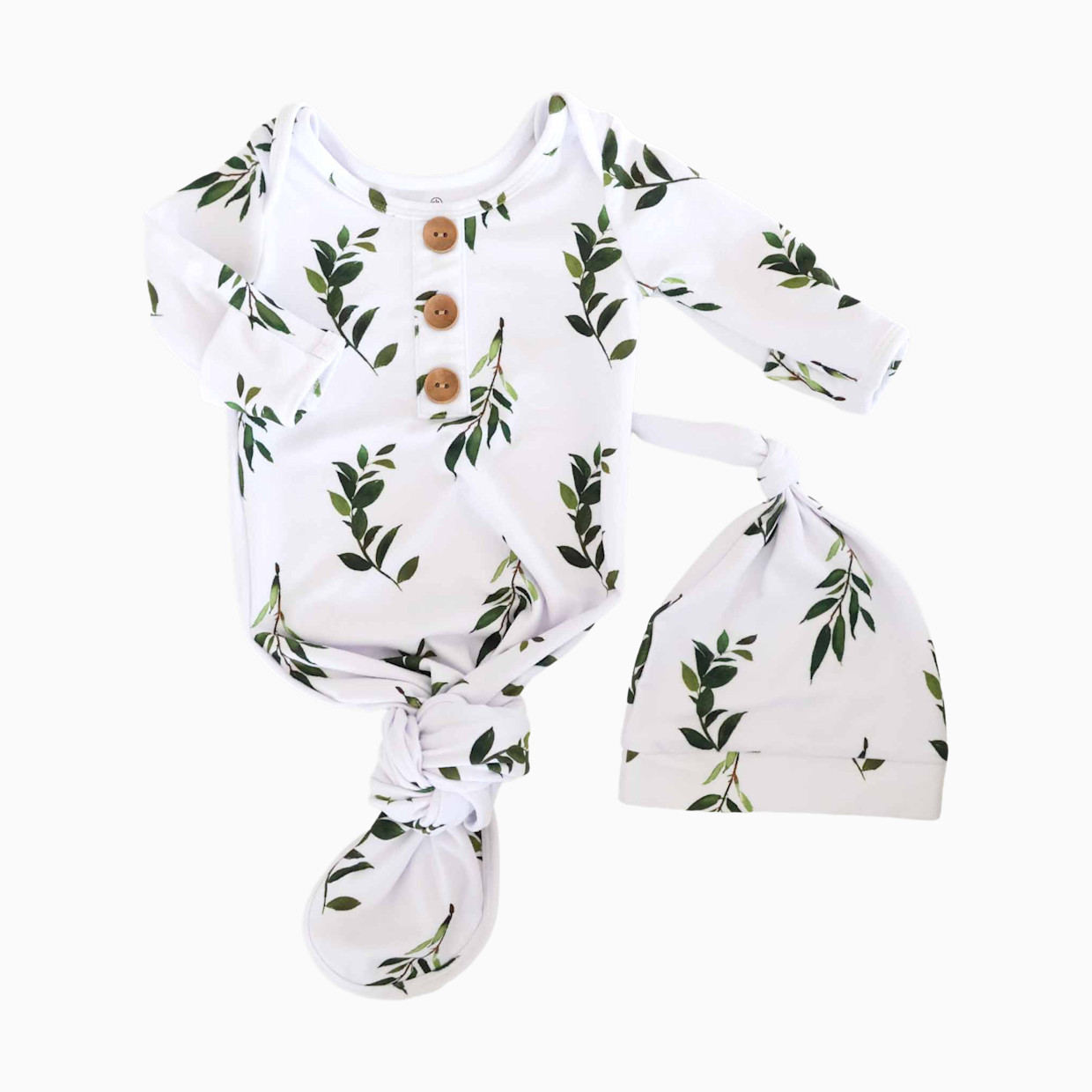 Caden Lane Newborn Baby Knot Gown & Hat Set - Olive Leaf, Newborn.