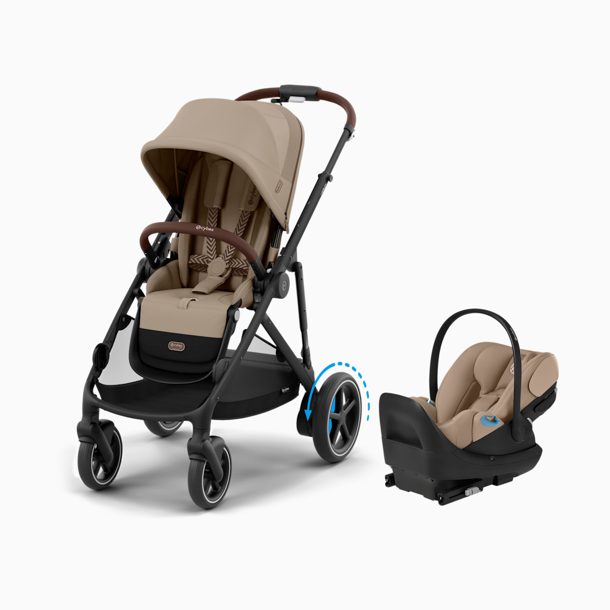 Cybex eGazelle S Stroller + Cloud G Pro Travel System - Black Frame/Almond Beige Seat.