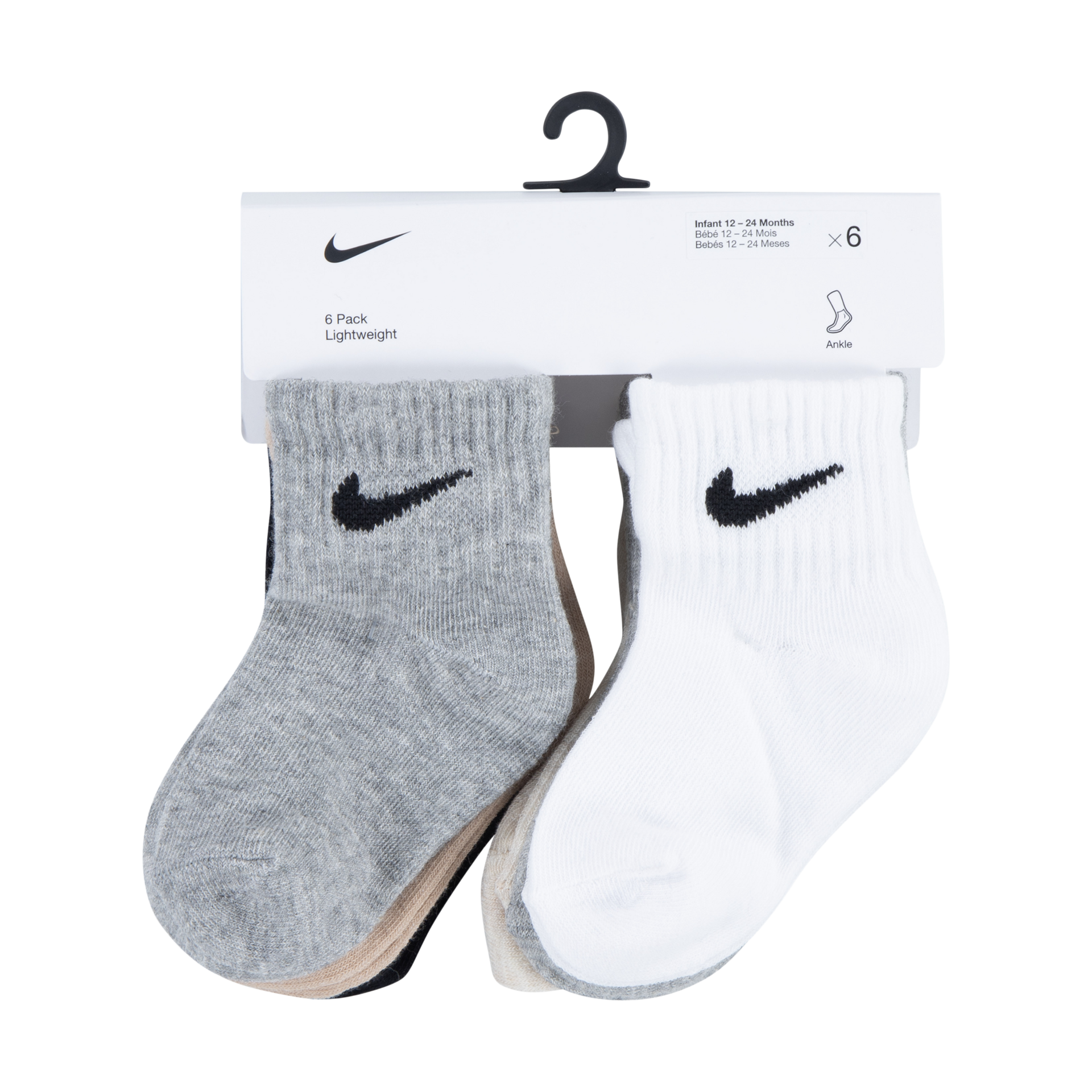 Nike Swoosh Ankle Socks (6 Pack) - Dark Grey Heather/Black, 6-12 M.