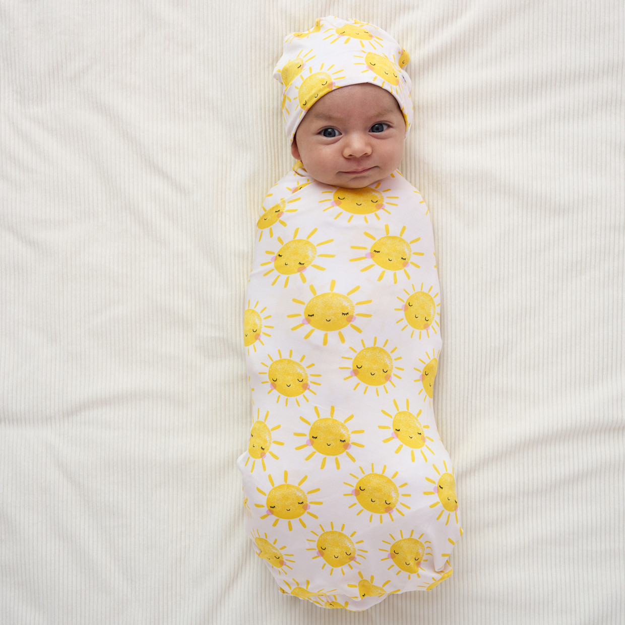 Little Sleepies Swaddle & Infant Beanie Set - Sunshine, One Size.