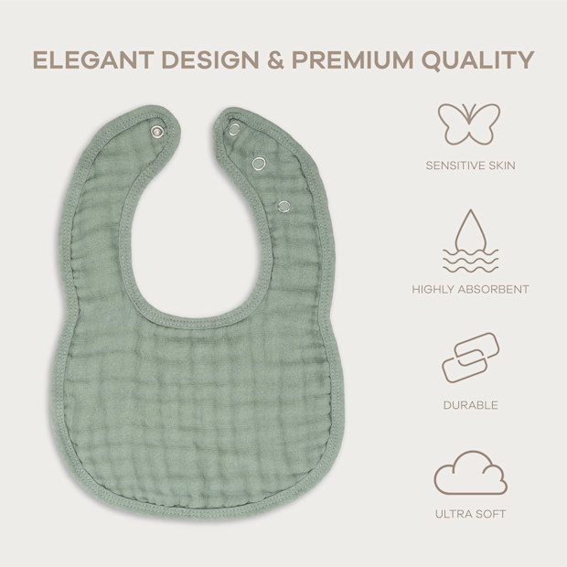 Comfy Cubs Muslin Bibs with Adjustable Snaps (8 Pack).