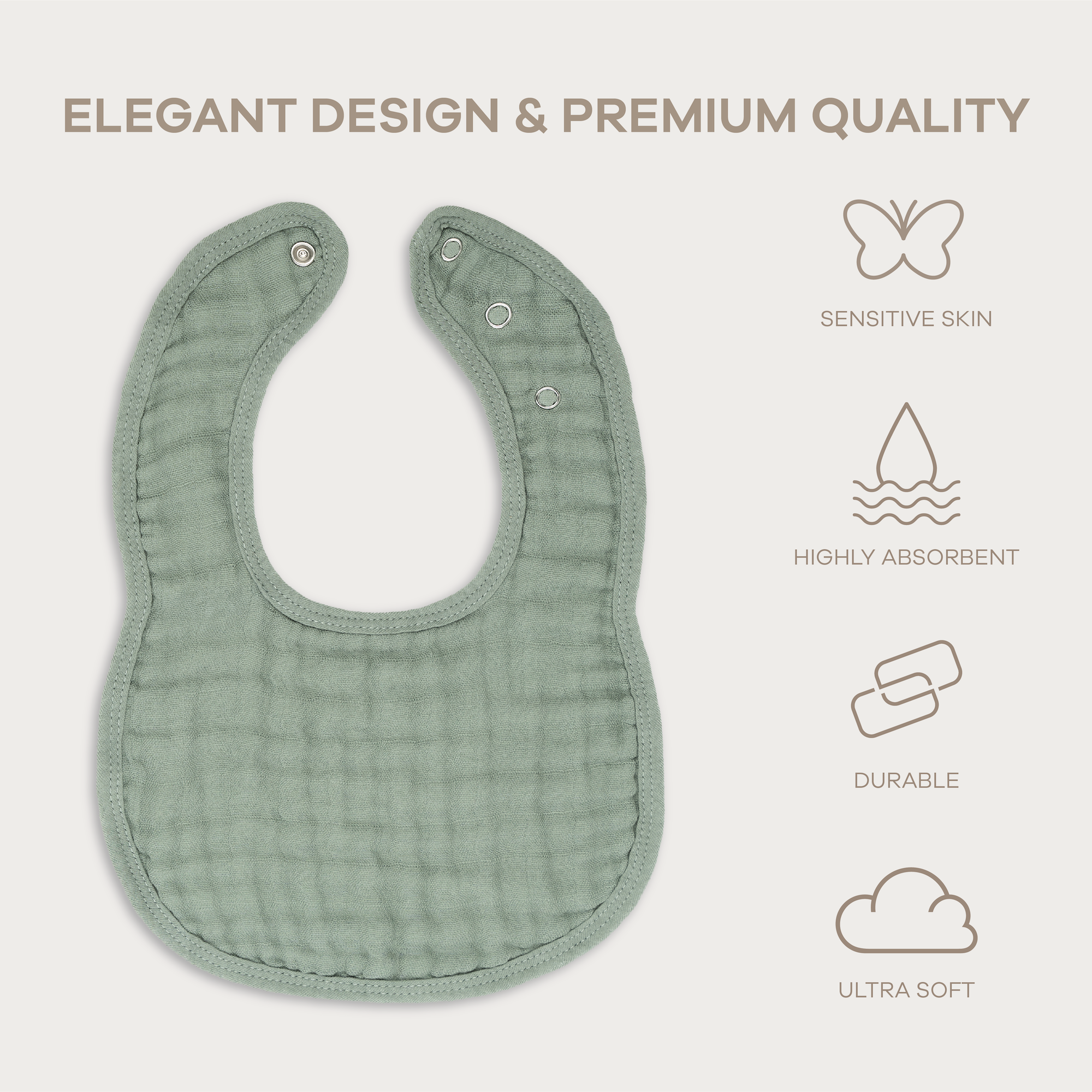 Comfy Cubs Muslin Bibs with Adjustable Snaps (4 Pack) - Fern, 4.