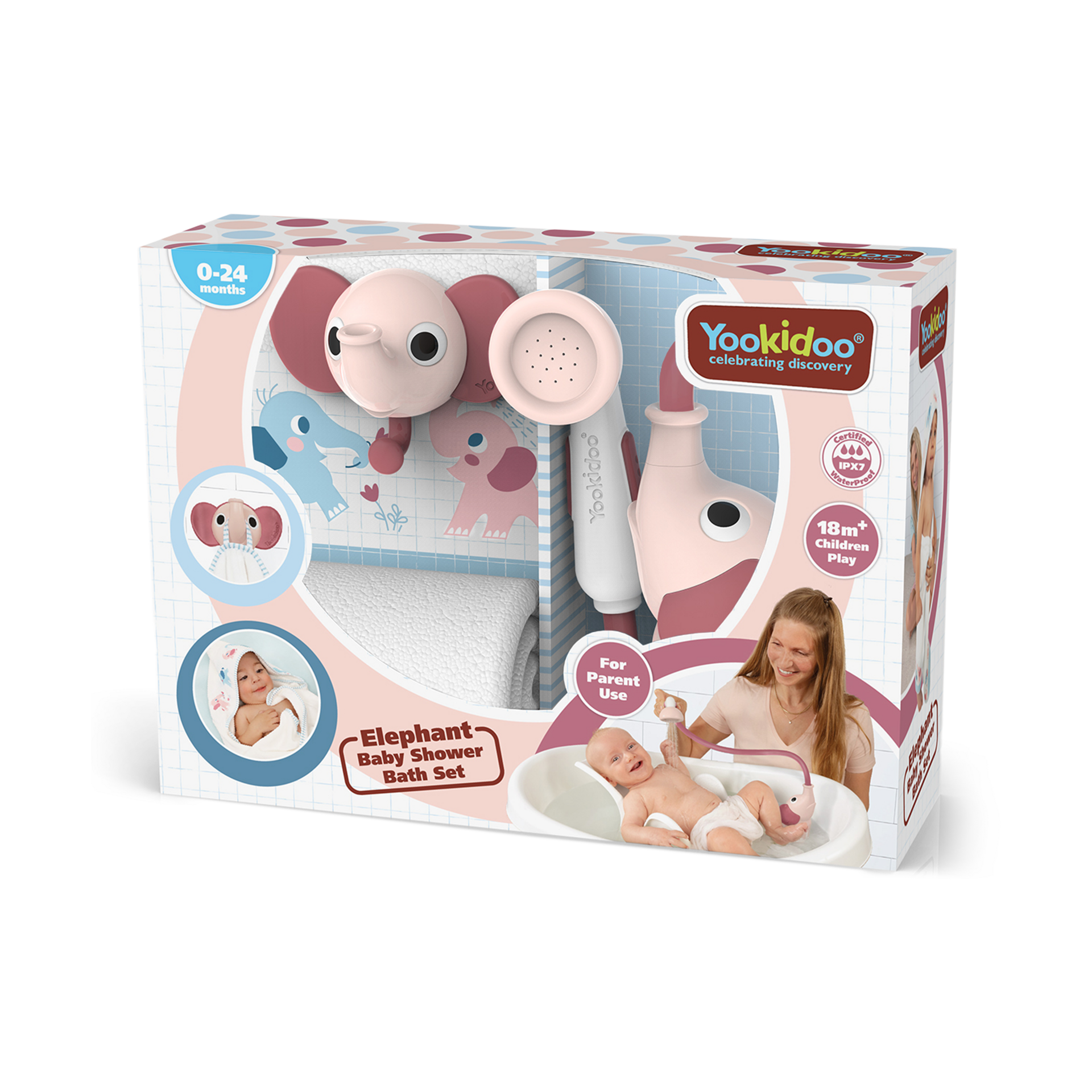 Yookidoo Elephant Baby Shower Bath Set - Blush Pink.