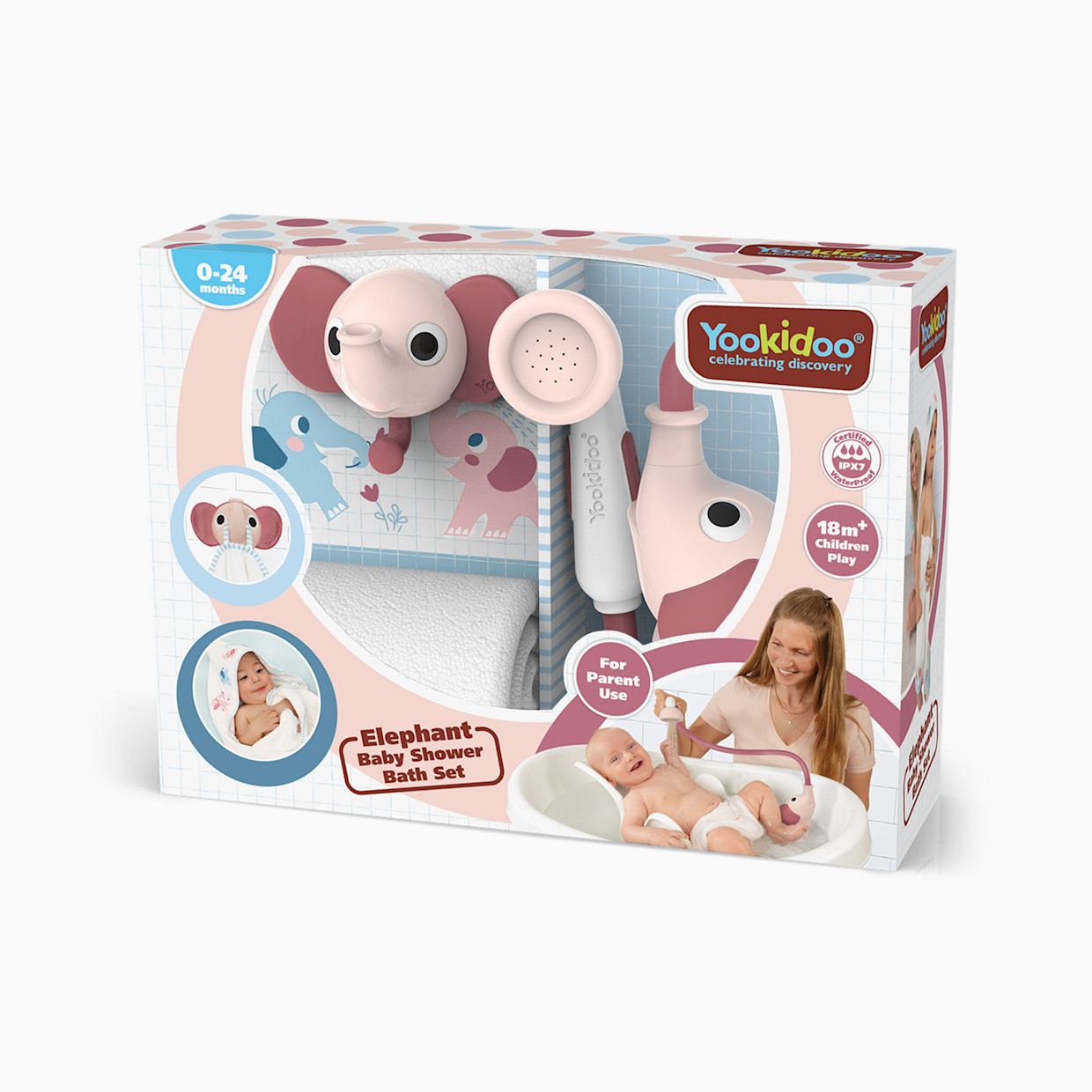 Yookidoo Elephant Baby Shower Bath Toy Set - Blush Pink.