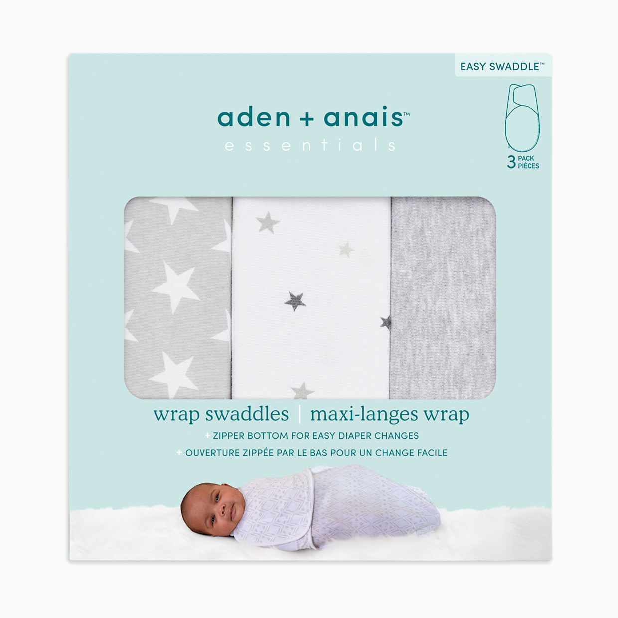 Aden + Anais Essentials Cotton Wrap Swaddles (3 Pack) - Twinkle, 0-3 Months, 3.