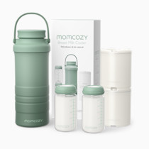 Momcozy 22oz Portable Breast Milk Cooler for Outdoor, Life Saver with 360° Total Cooling for 24 Hours, Larger Capacity Travel Breastmilk Chiller with 2pcs Baby Bottles for Breastmilk Storage, Green