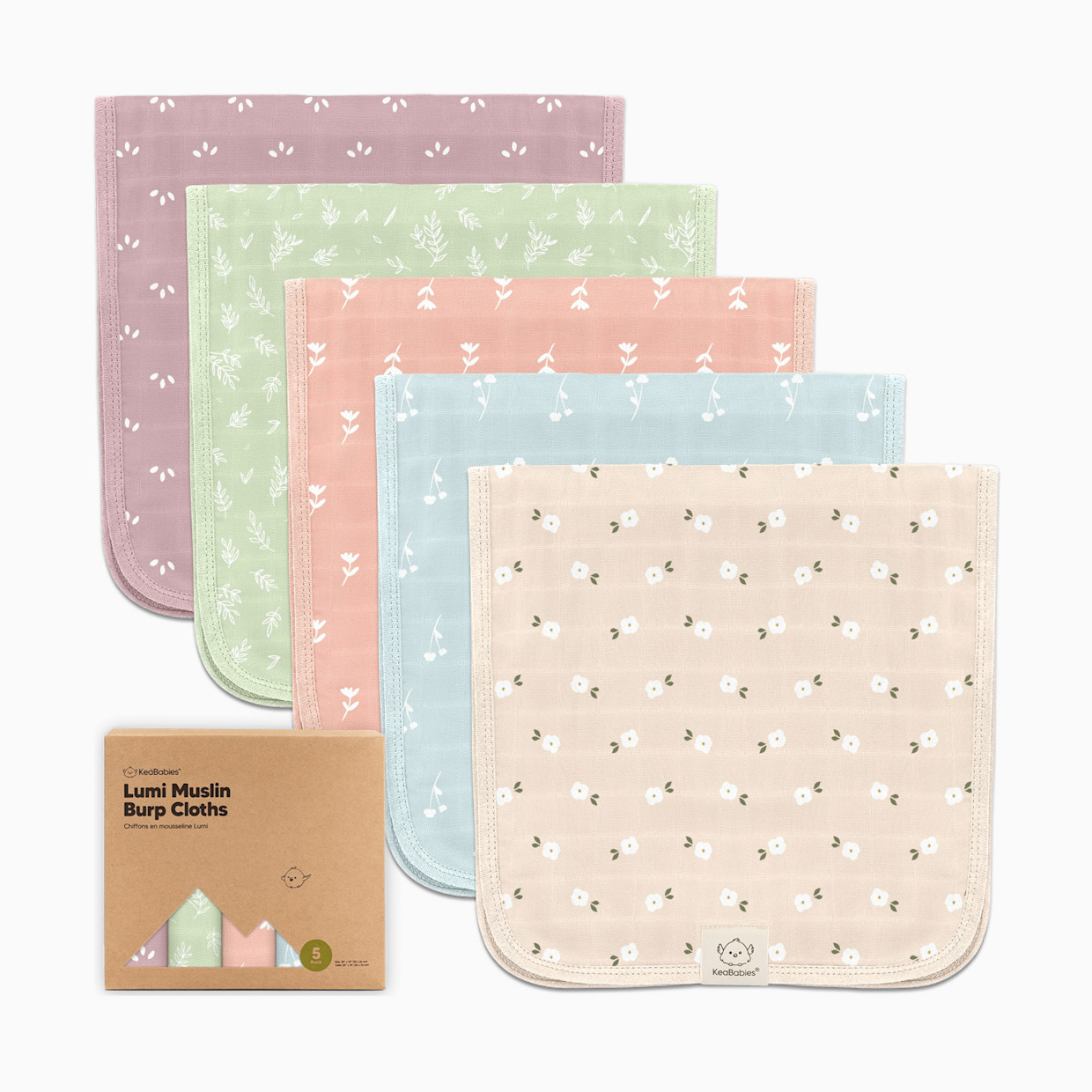 KeaBabies Lumi Muslin Burp Cloths (5 Pack) - Bloom.