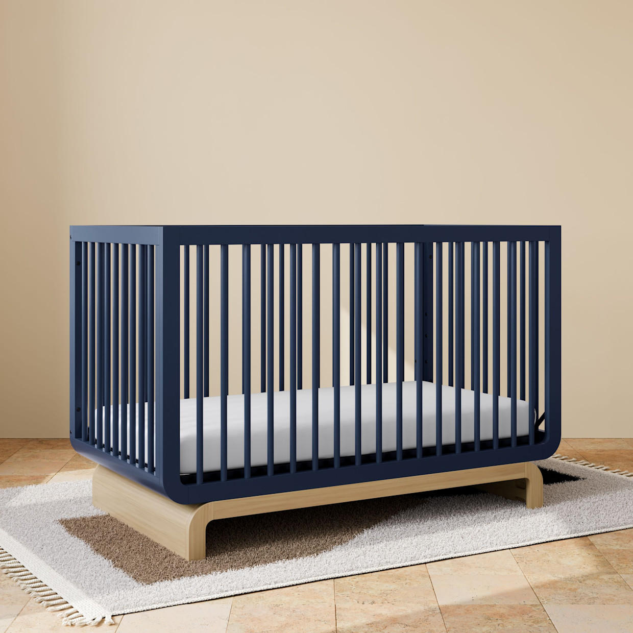 Storkcraft Santorini Deluxe 5-in-1 Convertible Crib - Midnight Blue With Driftwood.