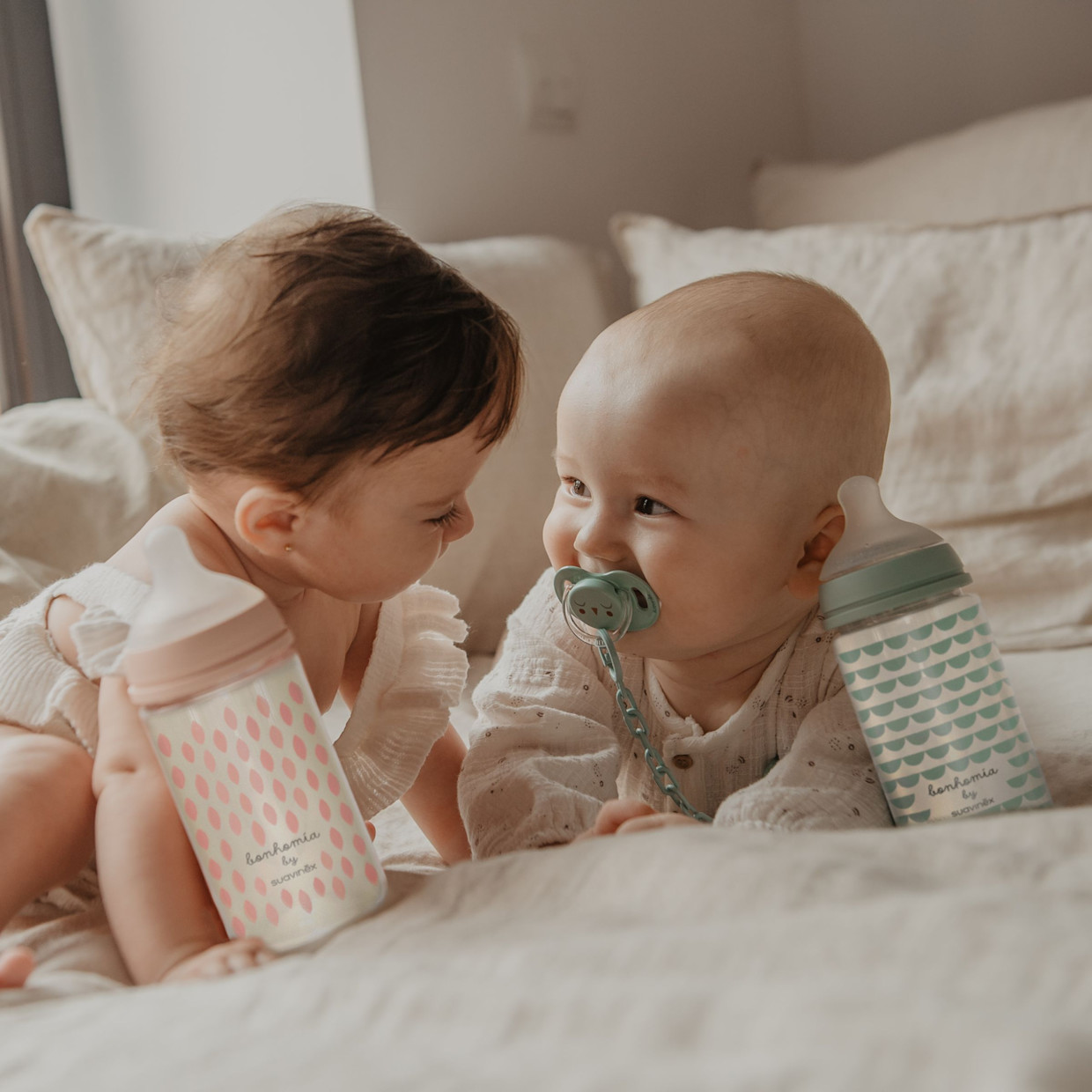 Suavinex Bonhomia SX PRO Glass Bottle - Beige/Pink.