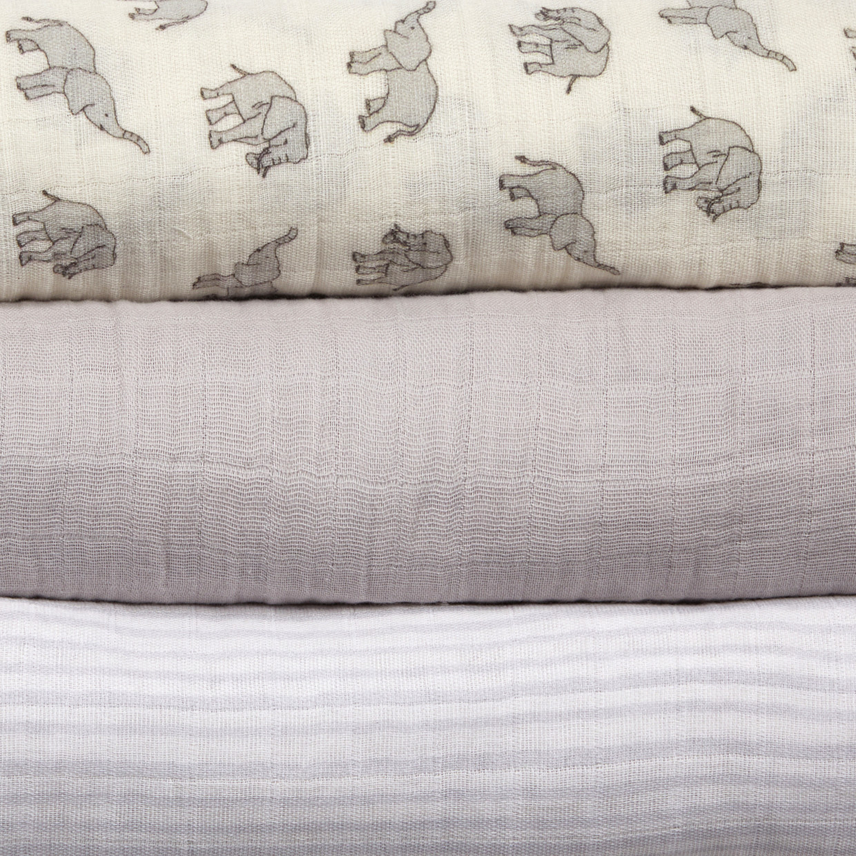 Tiny Kind 3 Pack Organic Muslin Swaddle - Simple Elephant.