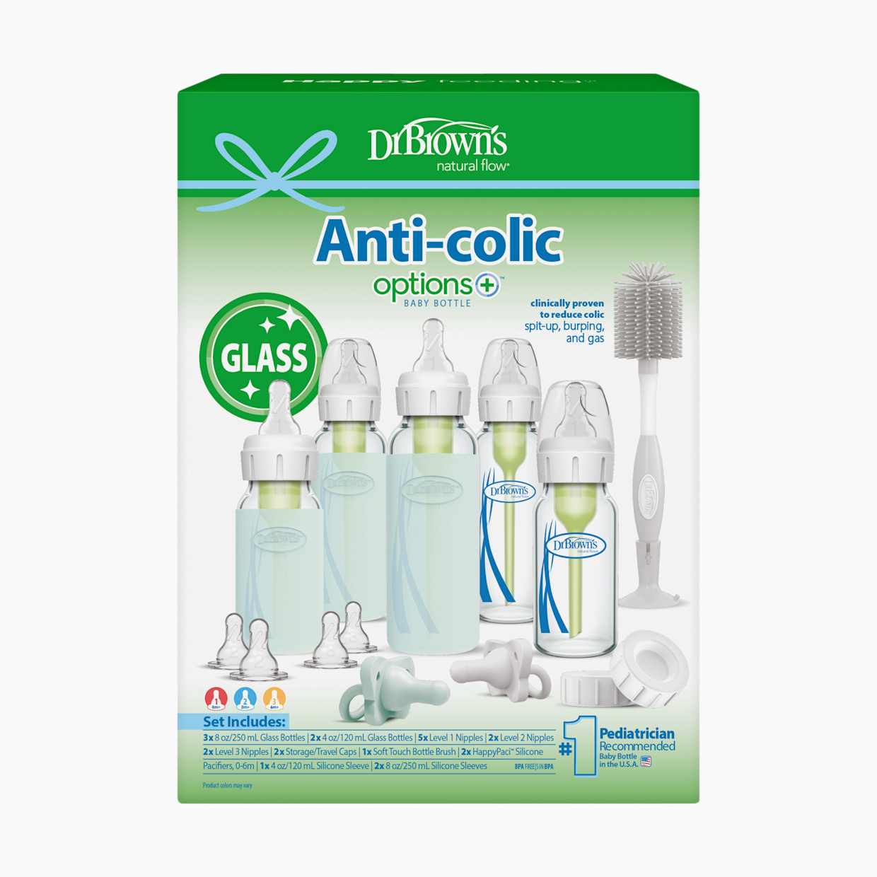 Dr. Brown's Options+ Narrow Glass Baby Bottle Starter Gift Set - White.