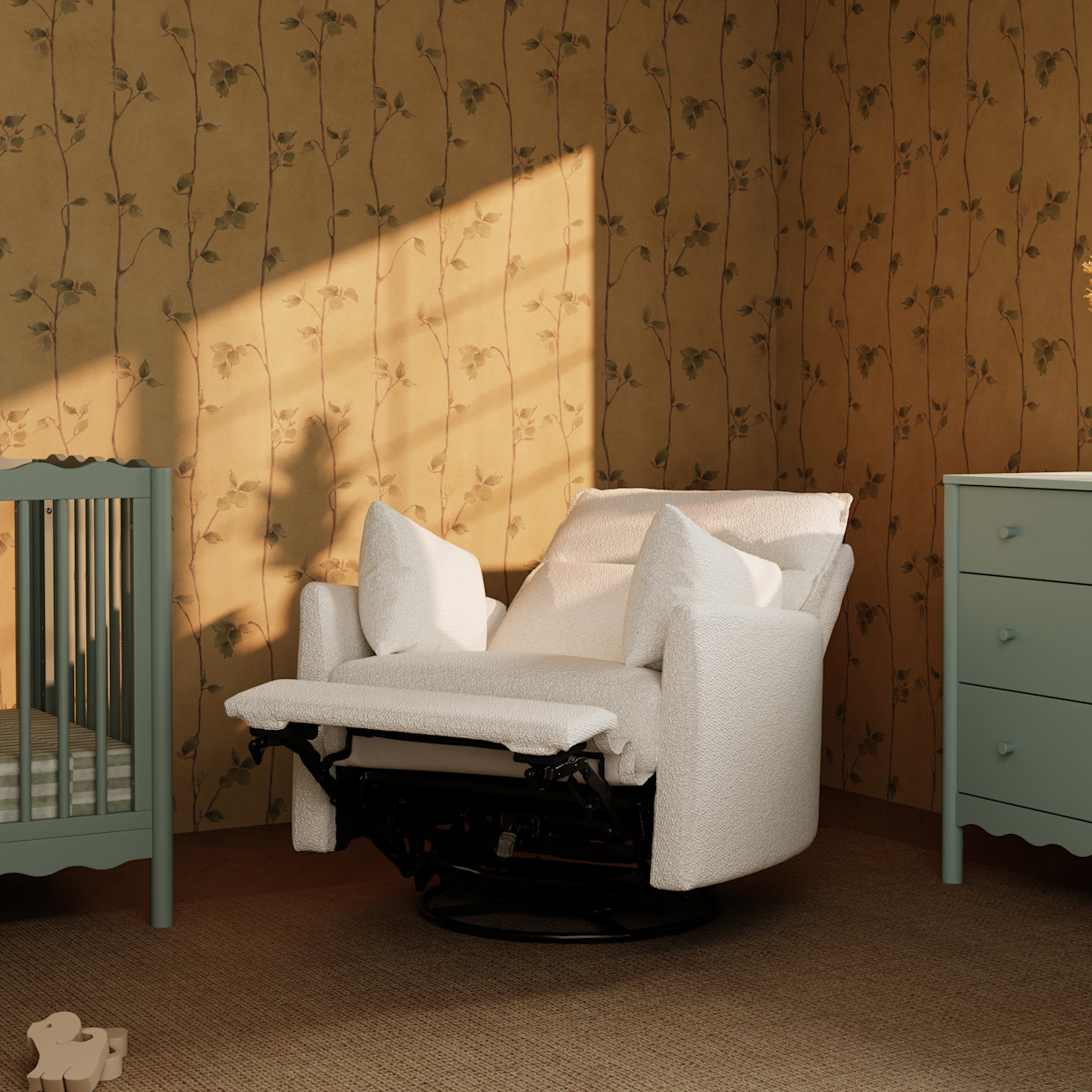 babyletto Nori Extra Wide Electronic Recliner and Swivel Glider - Performance Ivory Boucle.
