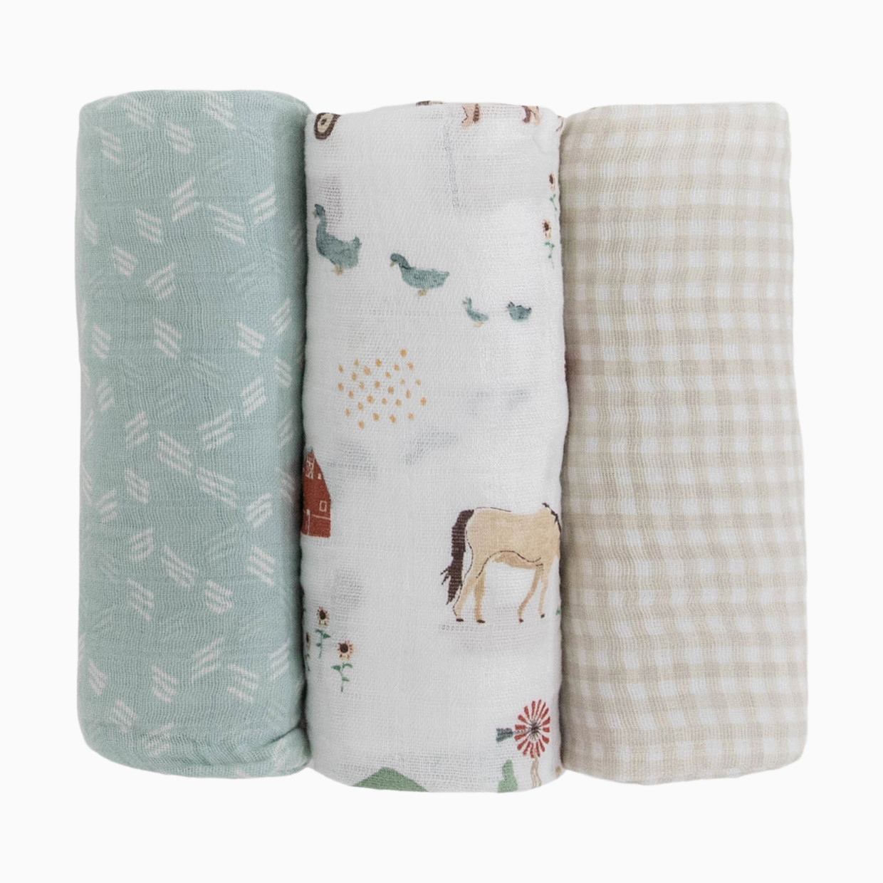 Little Unicorn Cotton Muslin Swaddle 3 Pack - Farmyard.