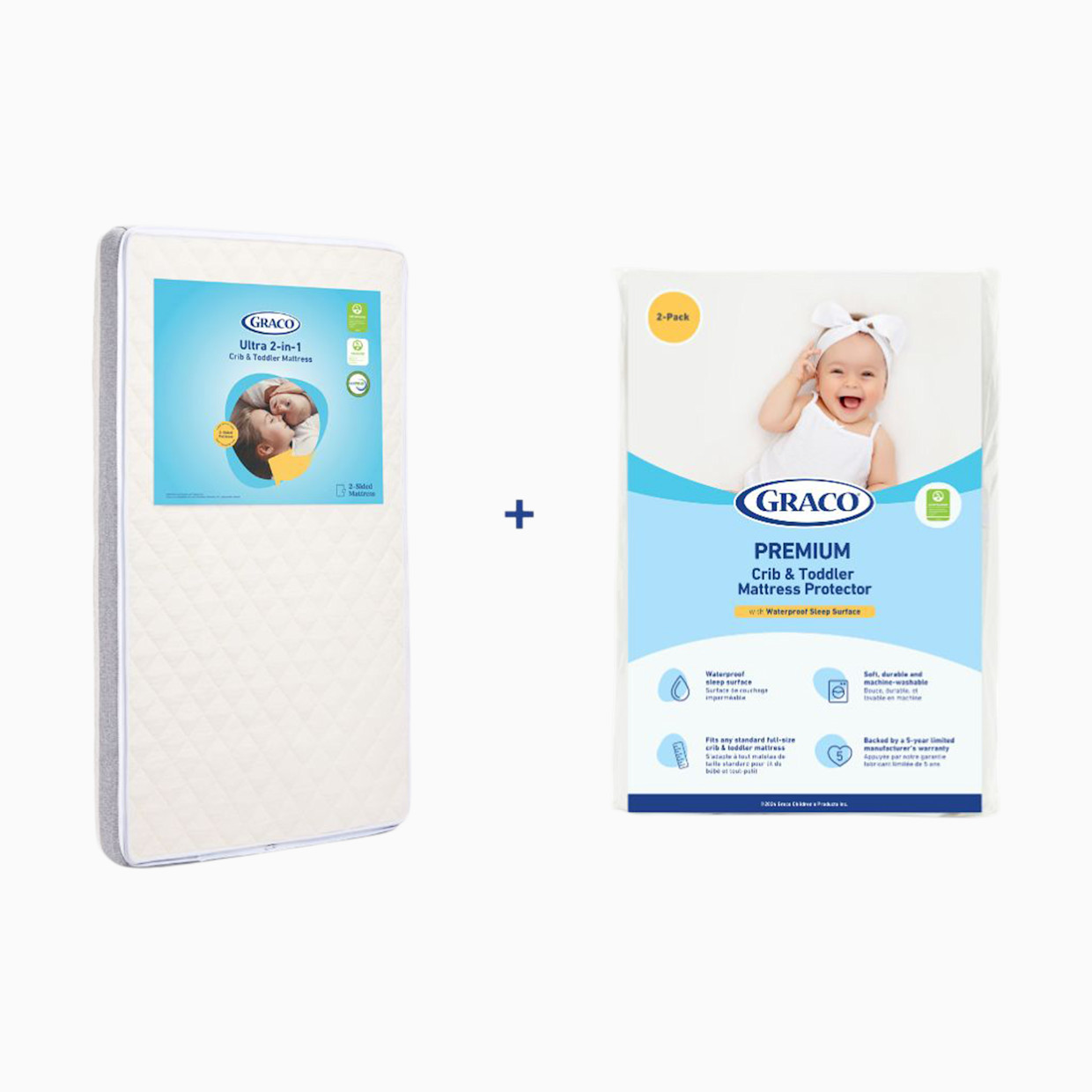 Graco Ultra Premium 2-in-1 Crib & Toddler Mattress + Premium Waterproof Mattress Protector - 2.