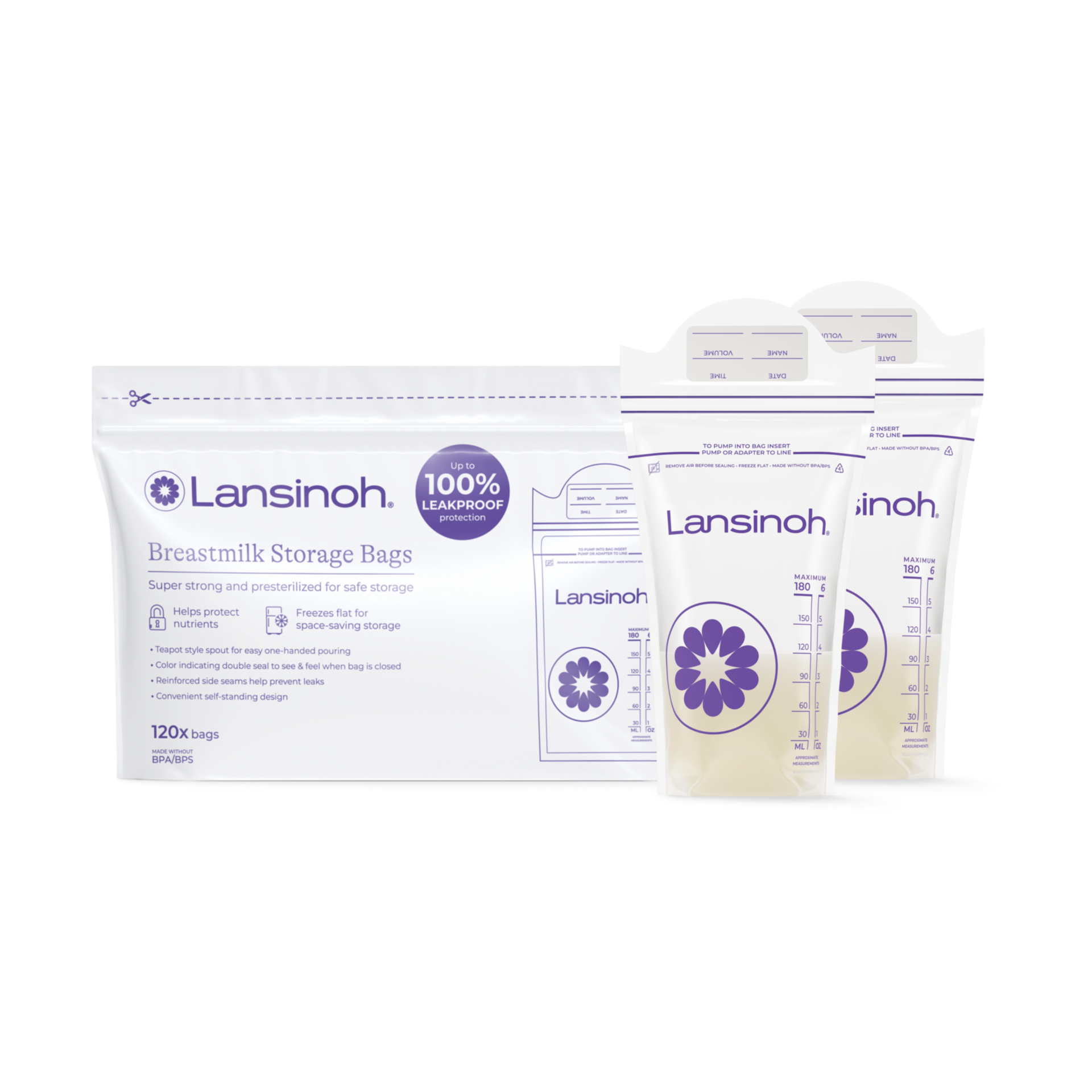 Lansinoh Breastmilk Storage Bags, 200 Count Value Pack, Baby Essentials, Fast Freeze & Thaw Breast Milk Bags for Baby Bottle Feeding, Superior Strength & Stretch, 6 Ounce