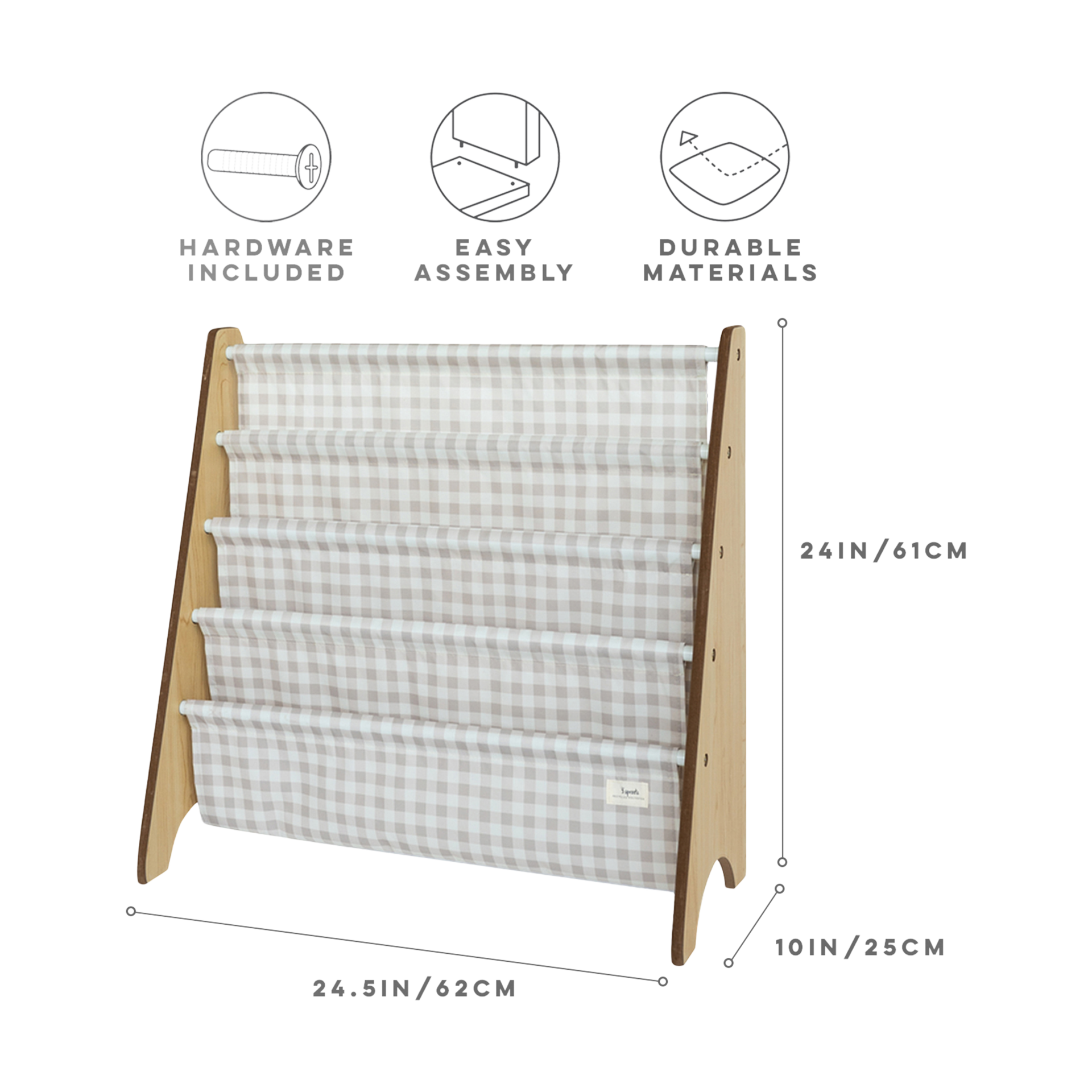 3 Sprouts Recycled Book Rack - Gingham Beige.