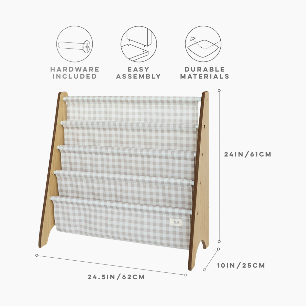 3 Sprouts Recycled Book Rack - Gingham Beige.